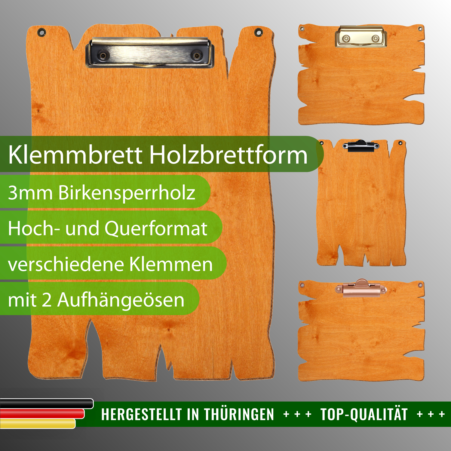 Klemmbrett Holzbrettform Toscana mit Ösen