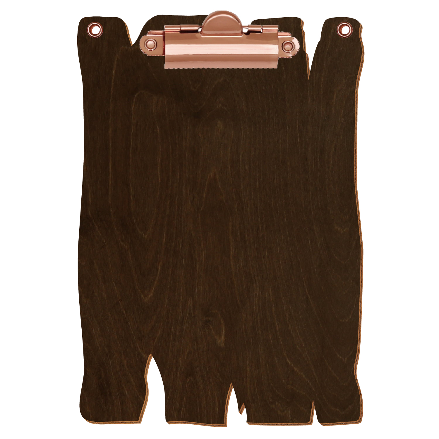 Klemmbrett Holzbrettform mit 2 Ösen Walnuss A6 hochkant Zahnklemme roségold