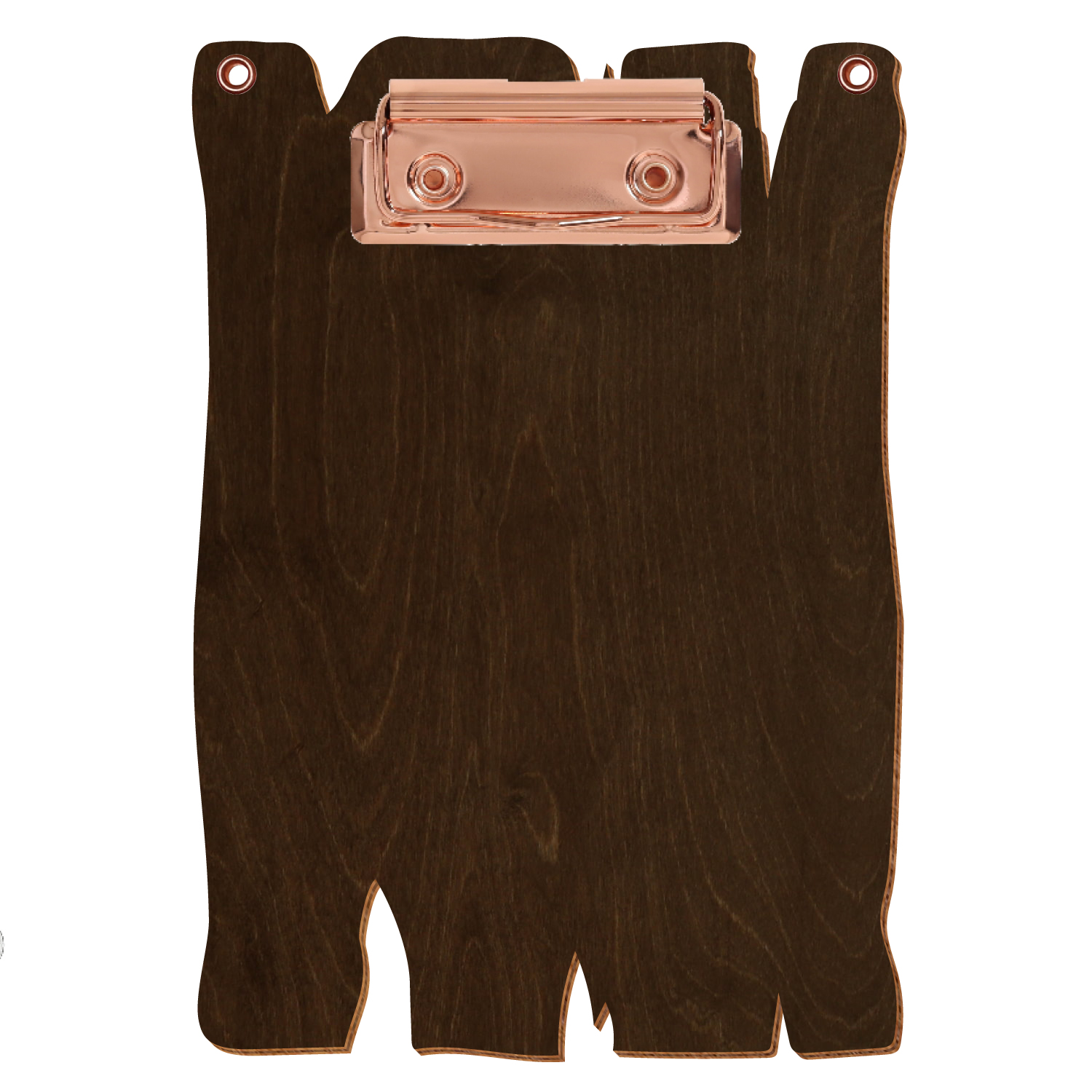 Klemmbrett Holzbrettform mit 2 Ösen Walnuss A6 hochkant Bügelklemme roségold