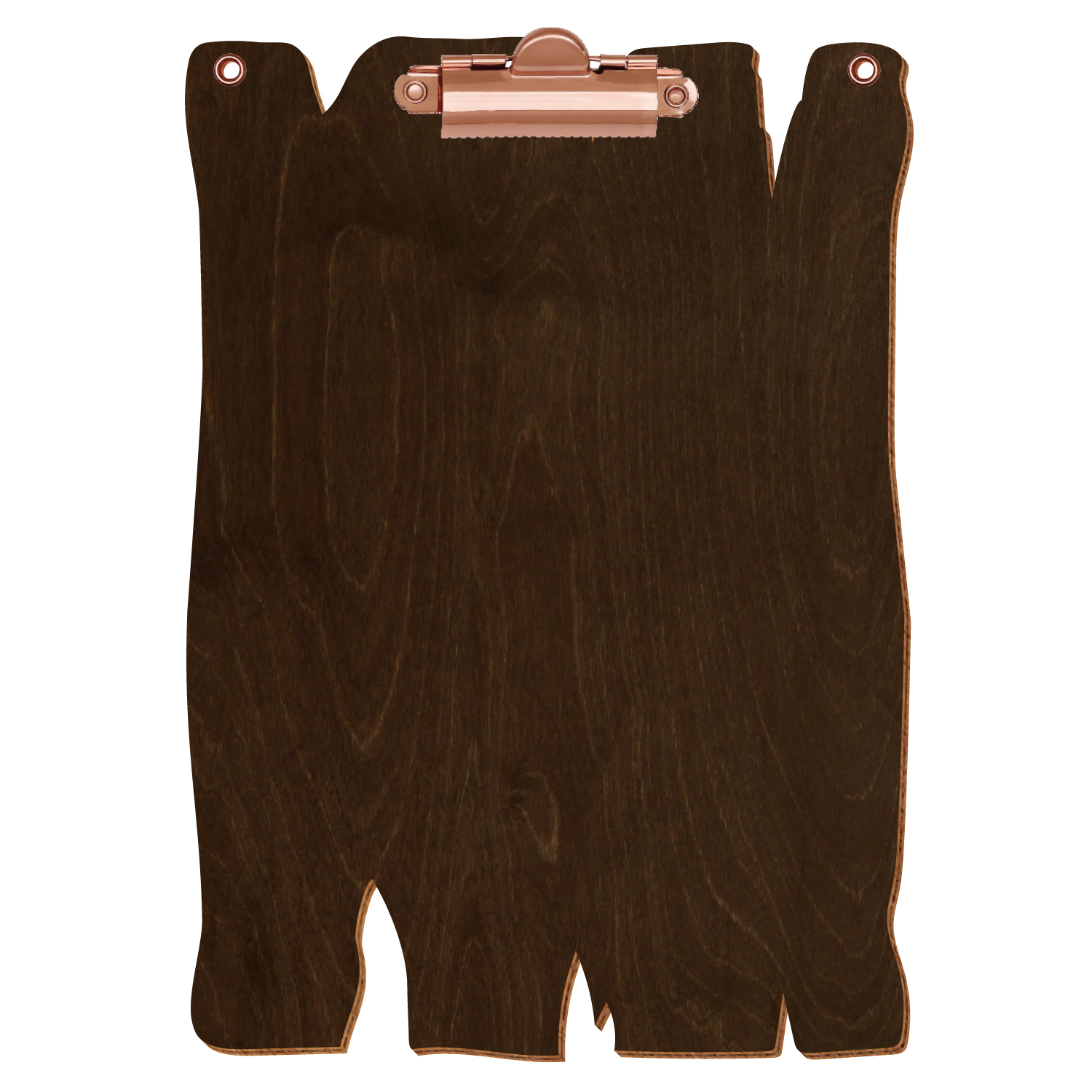 Klemmbrett Holzbrettform mit 2 Ösen Walnuss A5 hochkant Zahnklemme roségold