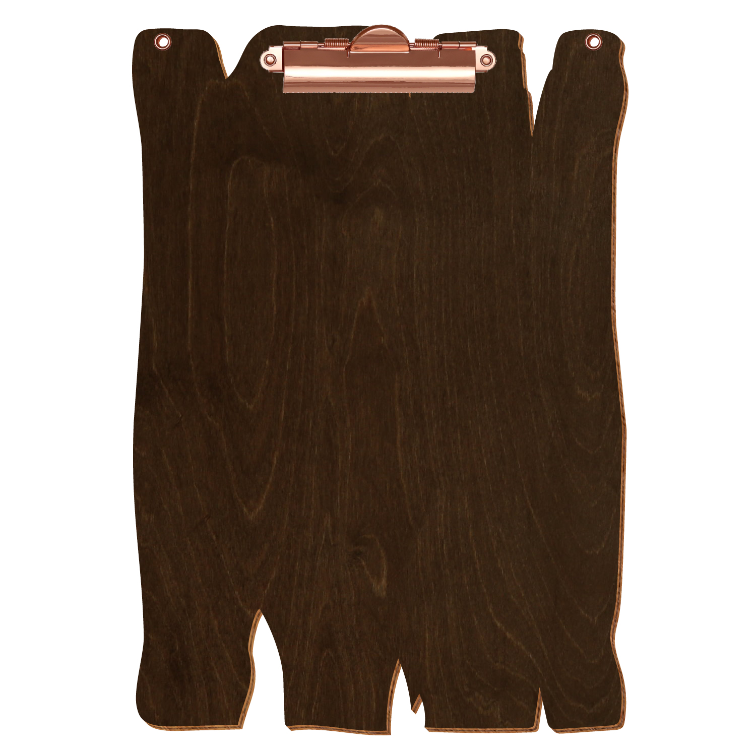 Klemmbrett Holzbrettform mit 2 Ösen Walnuss A4 hochkant Zahnklemme roségold
