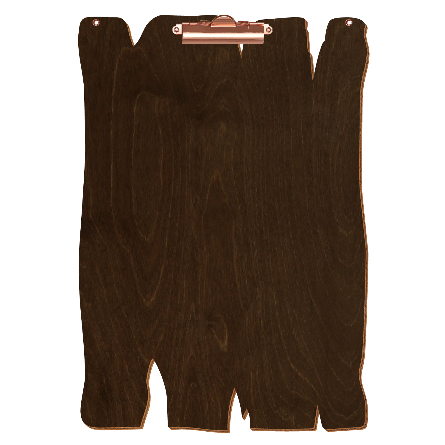 Klemmbrett Holzbrettform mit 2 Ösen Walnuss A3 hochkant Zahnklemme roségold