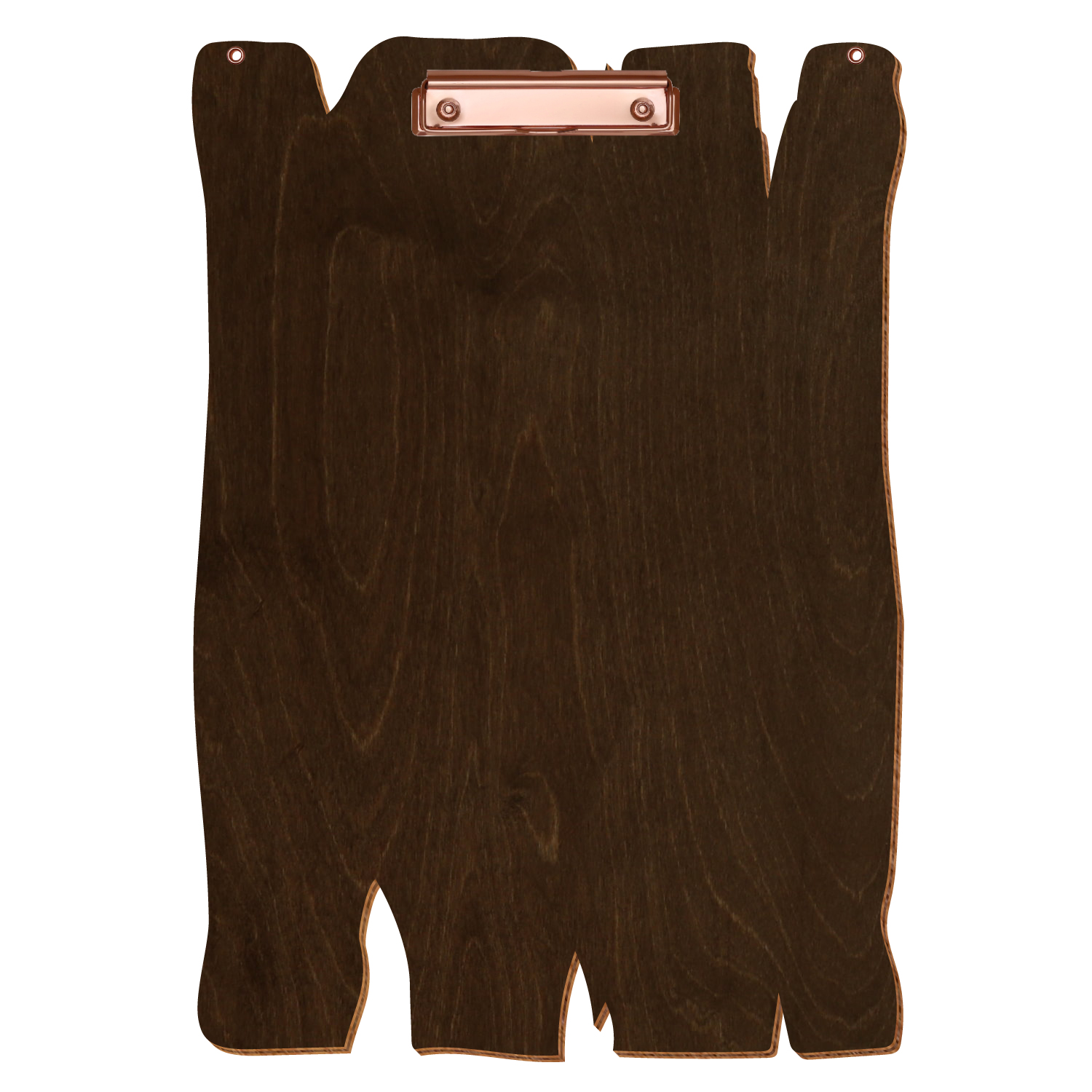 Klemmbrett Holzbrettform mit 2 Ösen Walnuss A3 hochkant Bügelklemme roségold