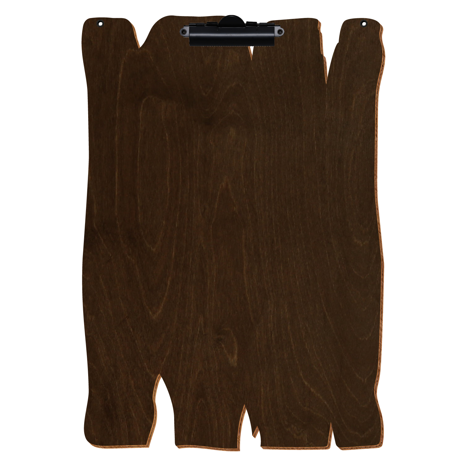 Klemmbrett Holzbrettform mit 2 Ösen Walnuss A3 hochkant Zahnklemme schwarz
