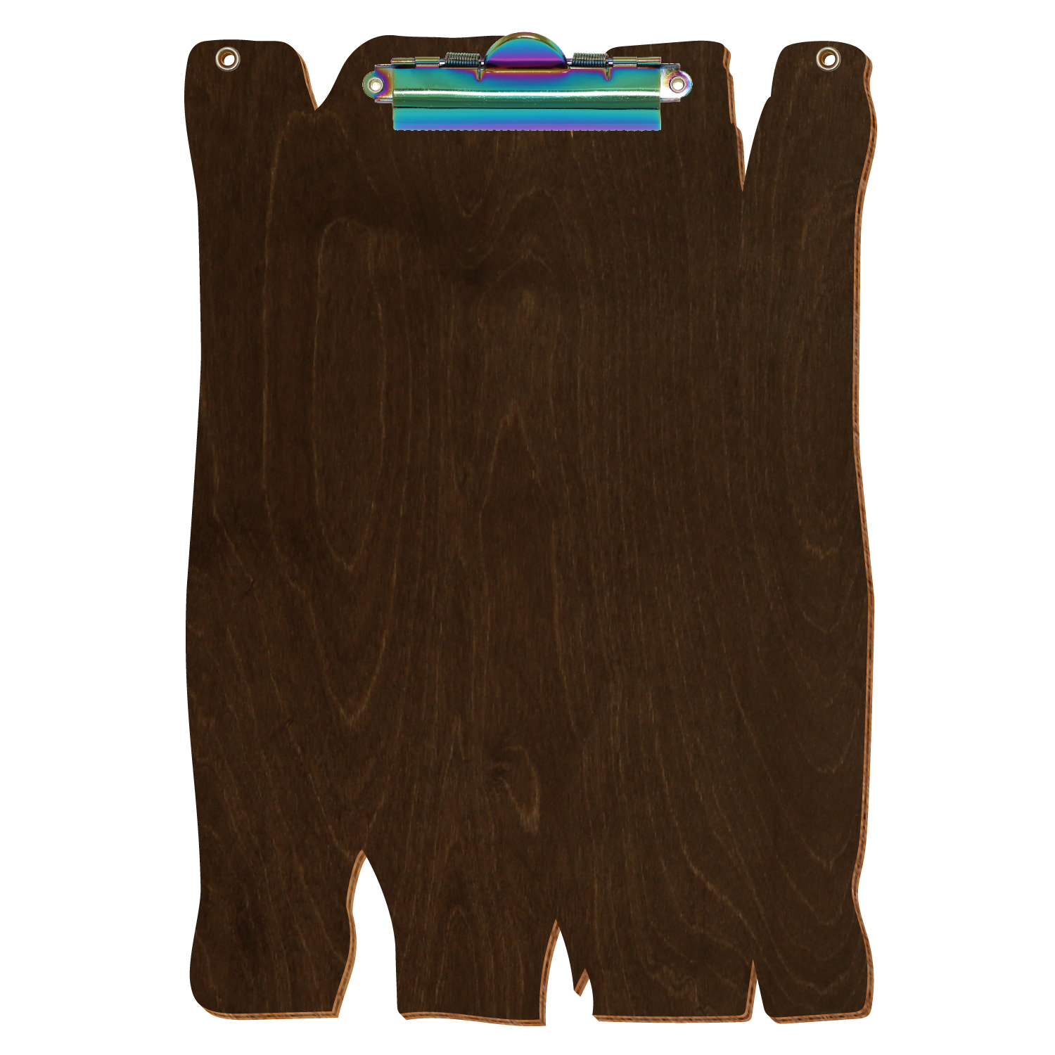 Klemmbrett Holzbrettform mit 2 Ösen Walnuss A4 hochkant Zahnklemme Regenbogen
