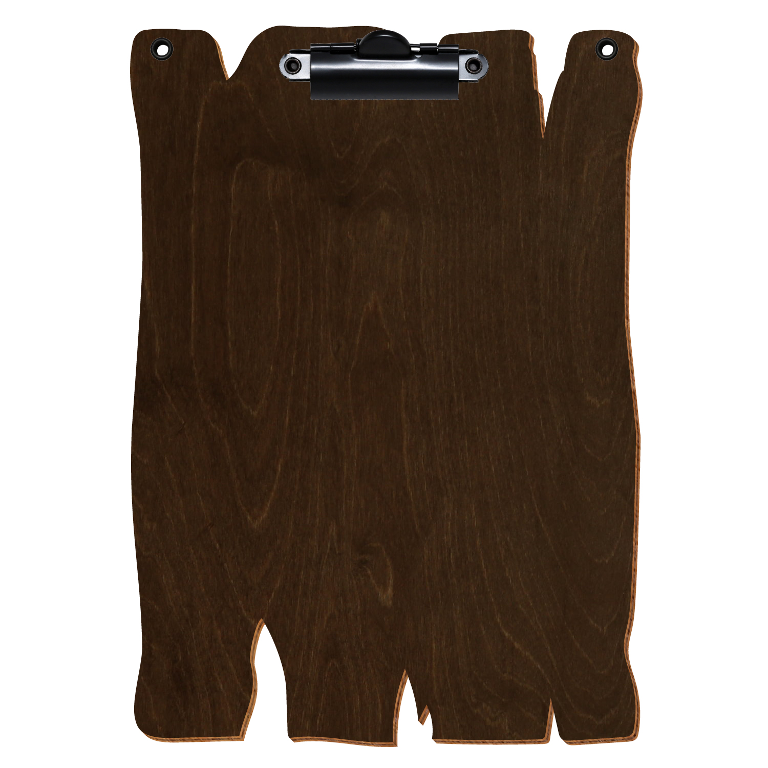 Klemmbrett Holzbrettform mit 2 Ösen Walnuss A5 hochkant Zahnklemme schwarz