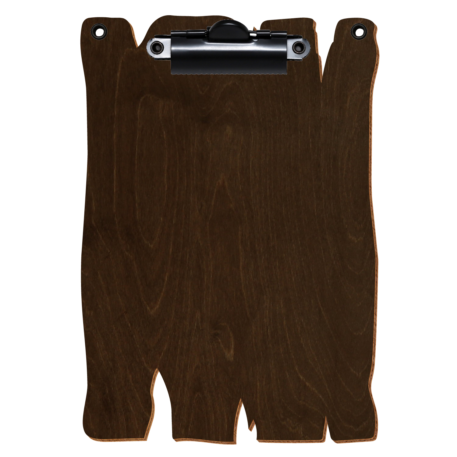Klemmbrett Holzbrettform mit 2 Ösen Walnuss A6 hochkant Zahnklemme schwarz