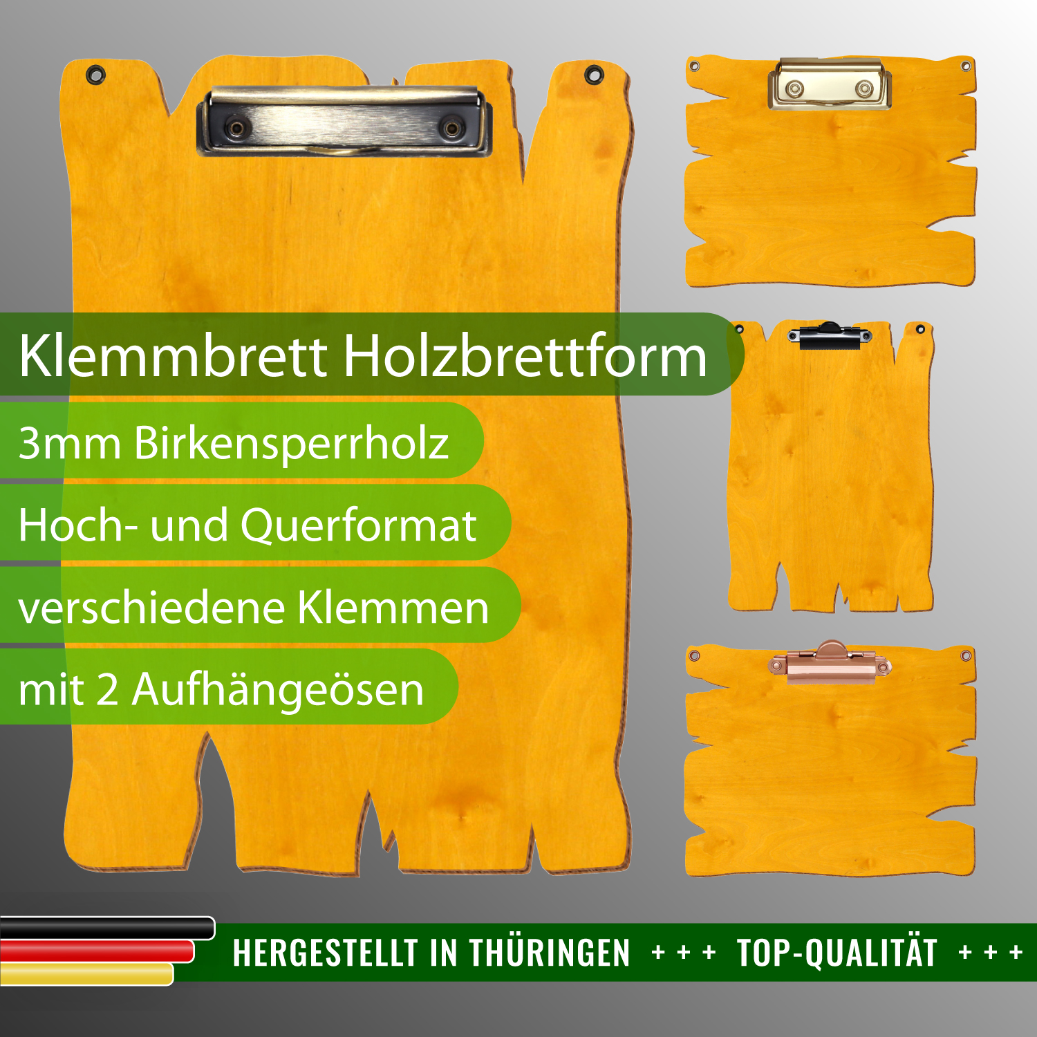 Klemmbrett Holzbrettform Zitronengelb mit Ösen