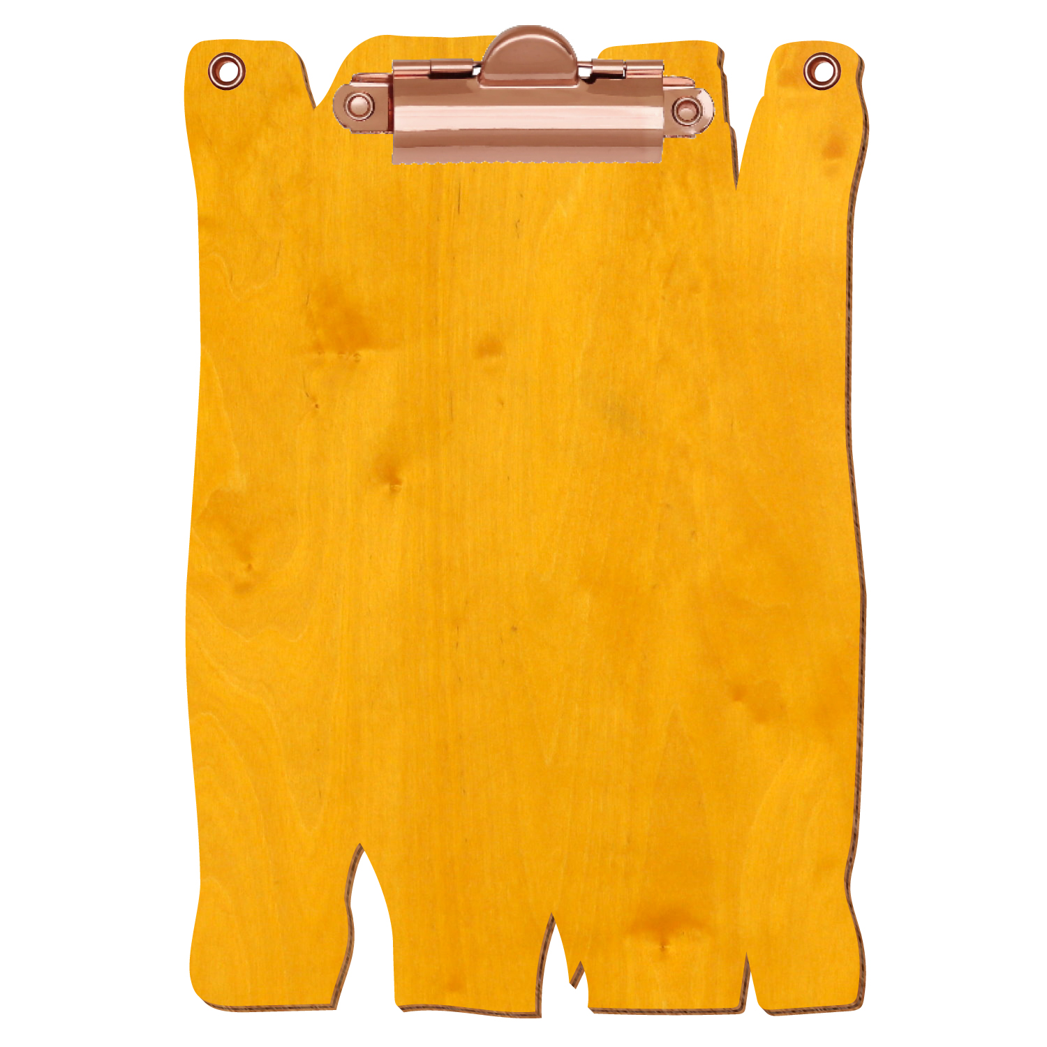 Klemmbrett Holzbrettform mit 2 Ösen Zitronengelb A6 hochkant Zahnklemme roségold