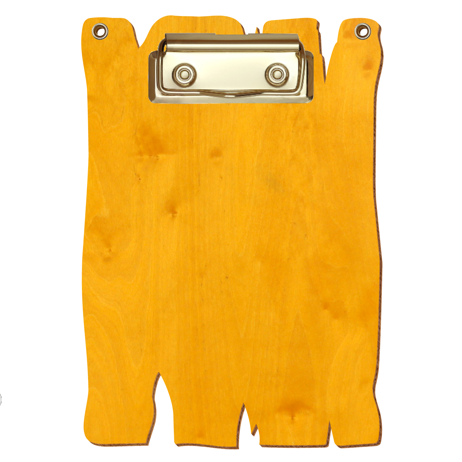 Klemmbrett Holzbrettform mit 2 Ösen Zitronengelb A6 hochkant Bügelklemme gold