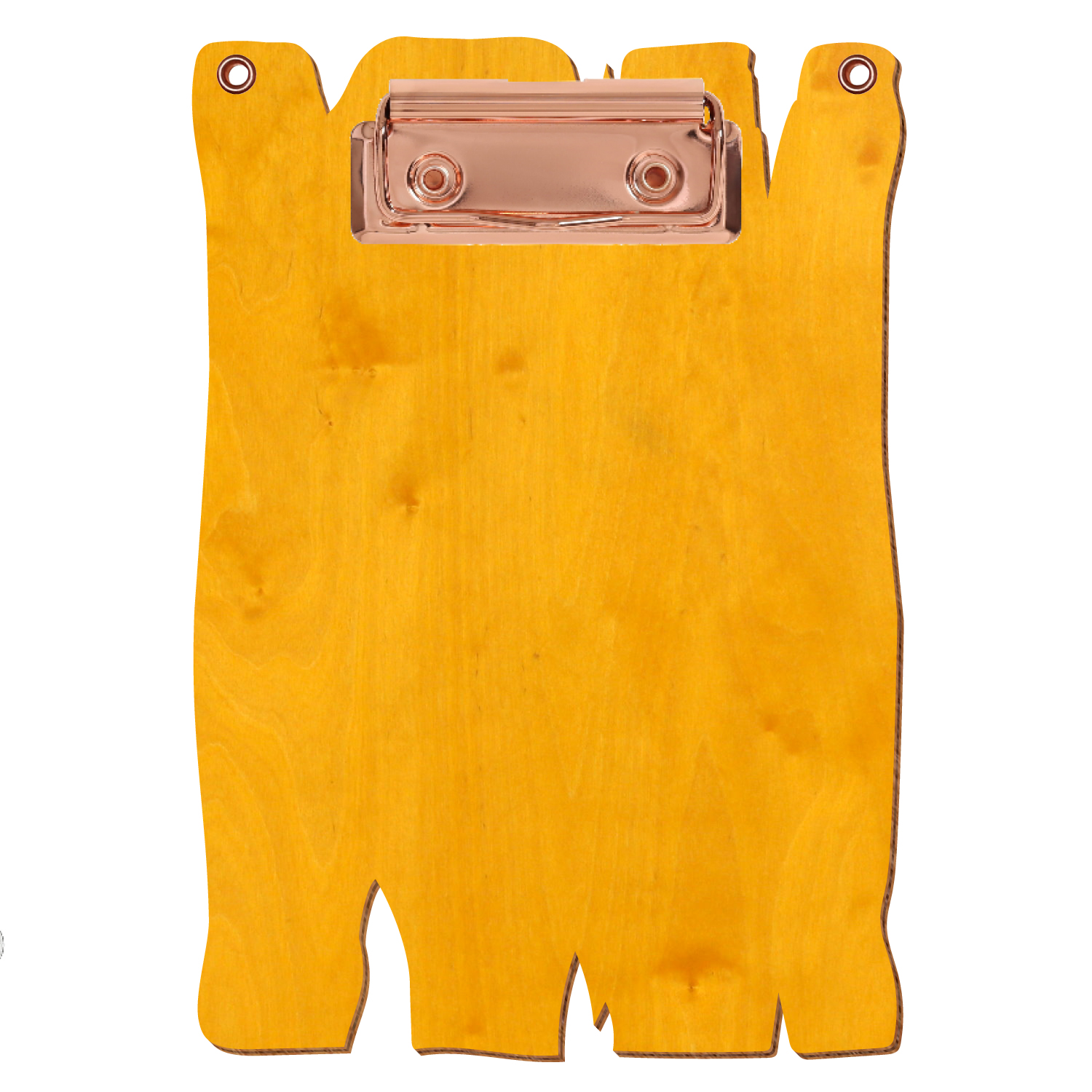 Klemmbrett Holzbrettform mit 2 Ösen Zitronengelb A5 hochkant Bügelklemme roségold