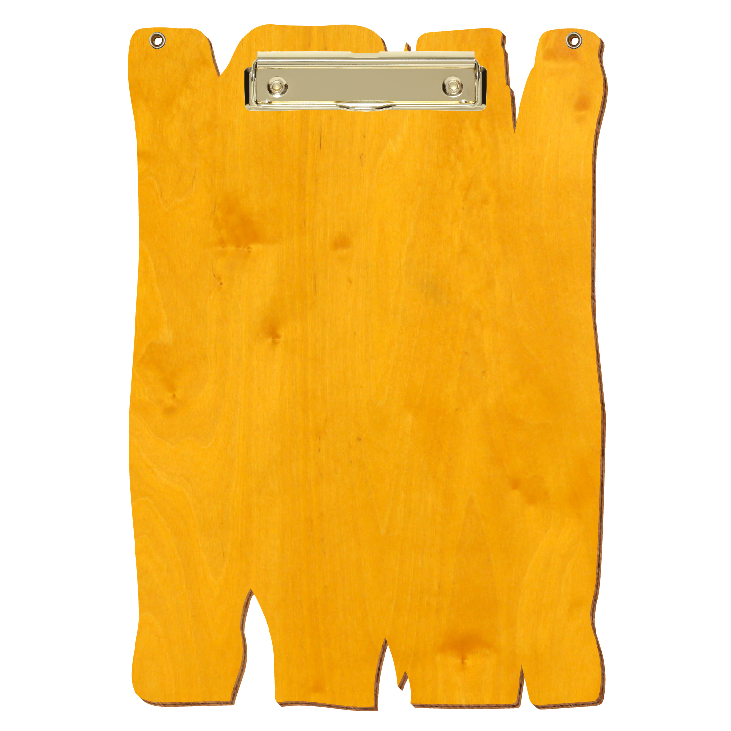 Klemmbrett Holzbrettform mit 2 Ösen Zitronengelb A4 hochkant Bügelklemme gold