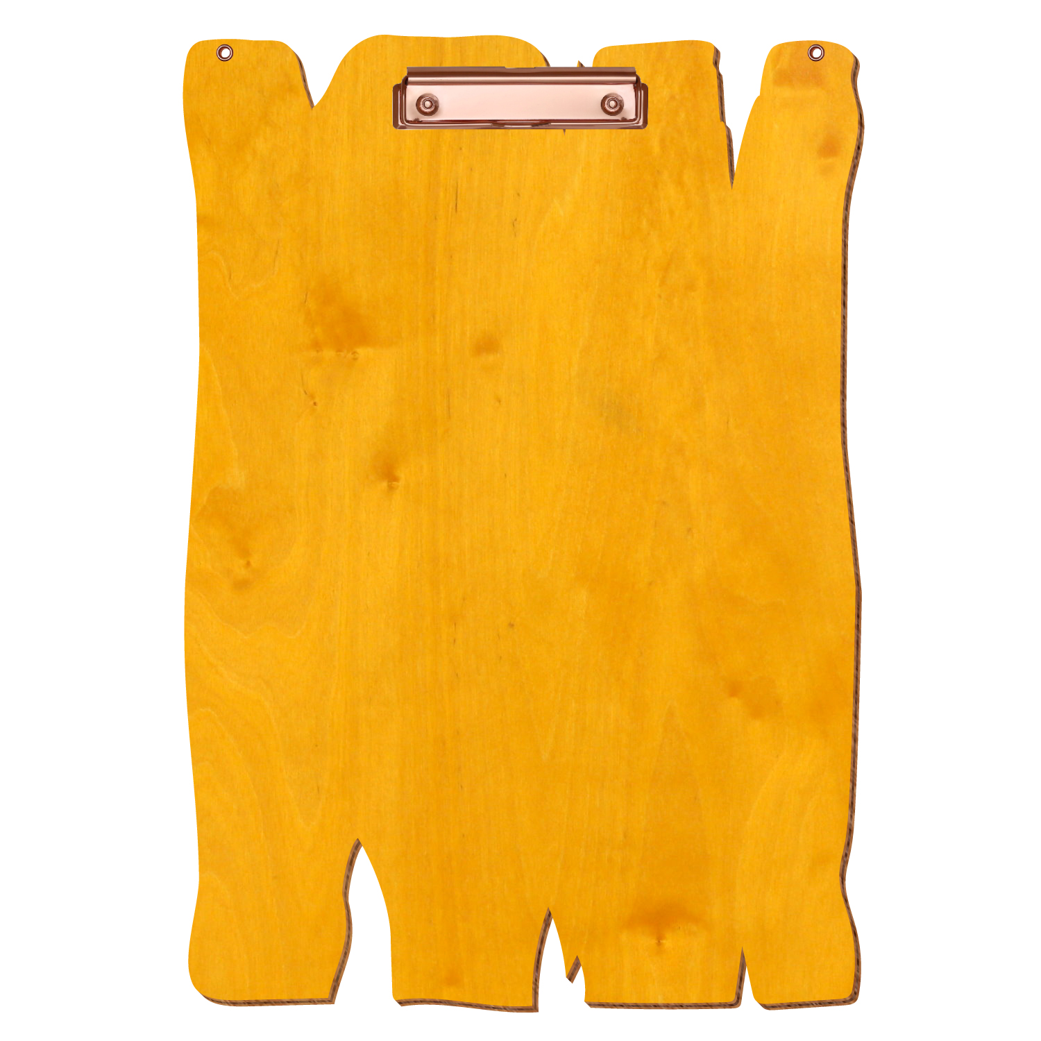 Klemmbrett Holzbrettform mit 2 Ösen Zitronengelb A3 hochkant Bügelklemme roségold