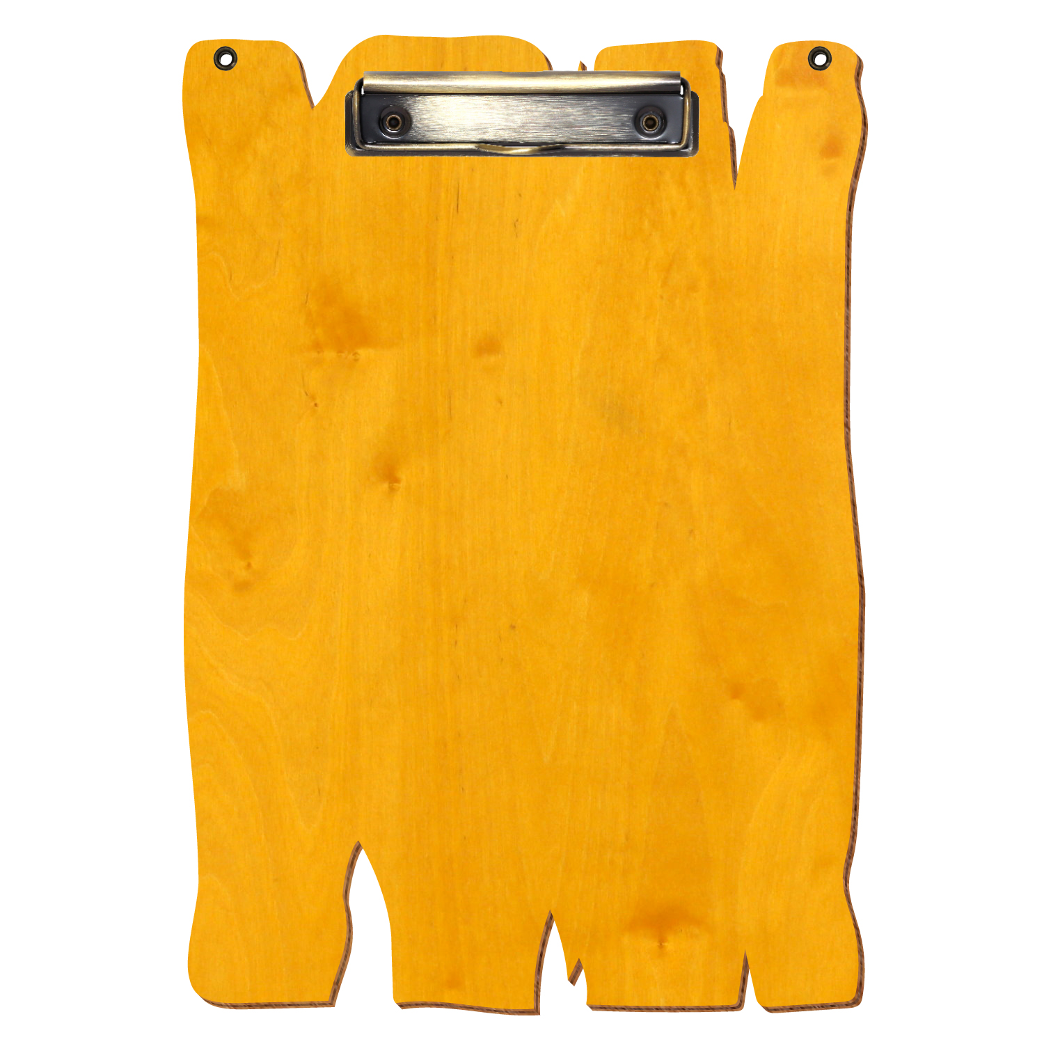 Klemmbrett Holzbrettform mit 2 Ösen Zitronengelb A4 hochkant Bügelklemme antik