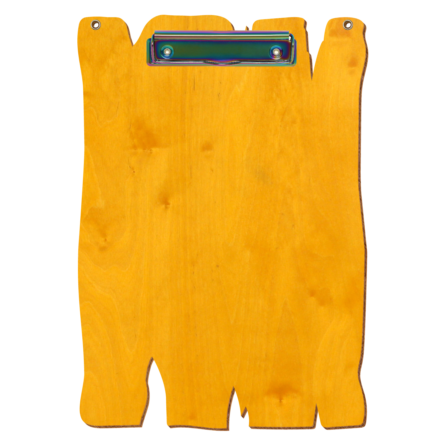 Klemmbrett Holzbrettform mit 2 Ösen Zitronengelb A4 hochkant Bügelklemme Regenbogen