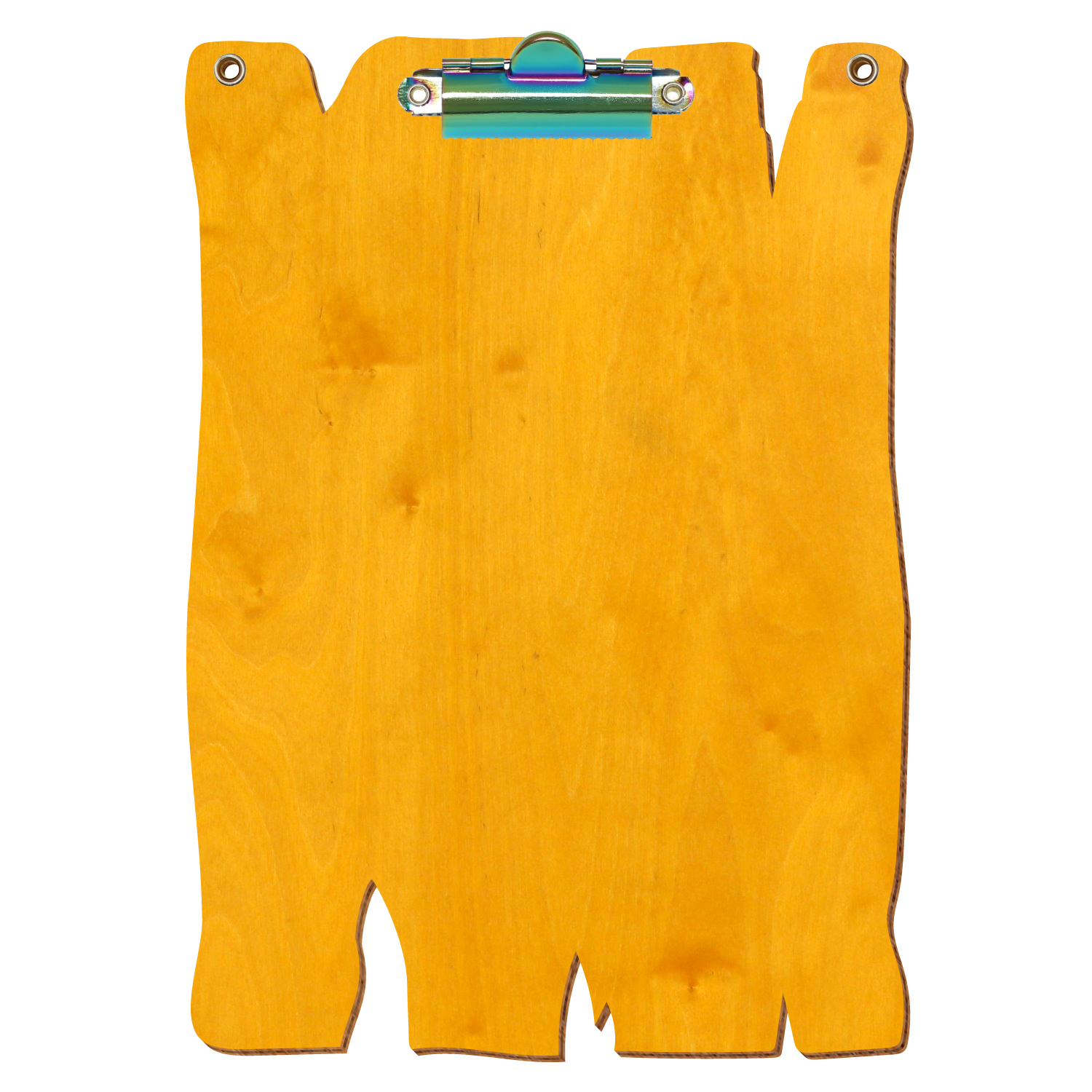Klemmbrett Holzbrettform mit 2 Ösen Zitronengelb A5 hochkant Zahnklemme Regenbogen