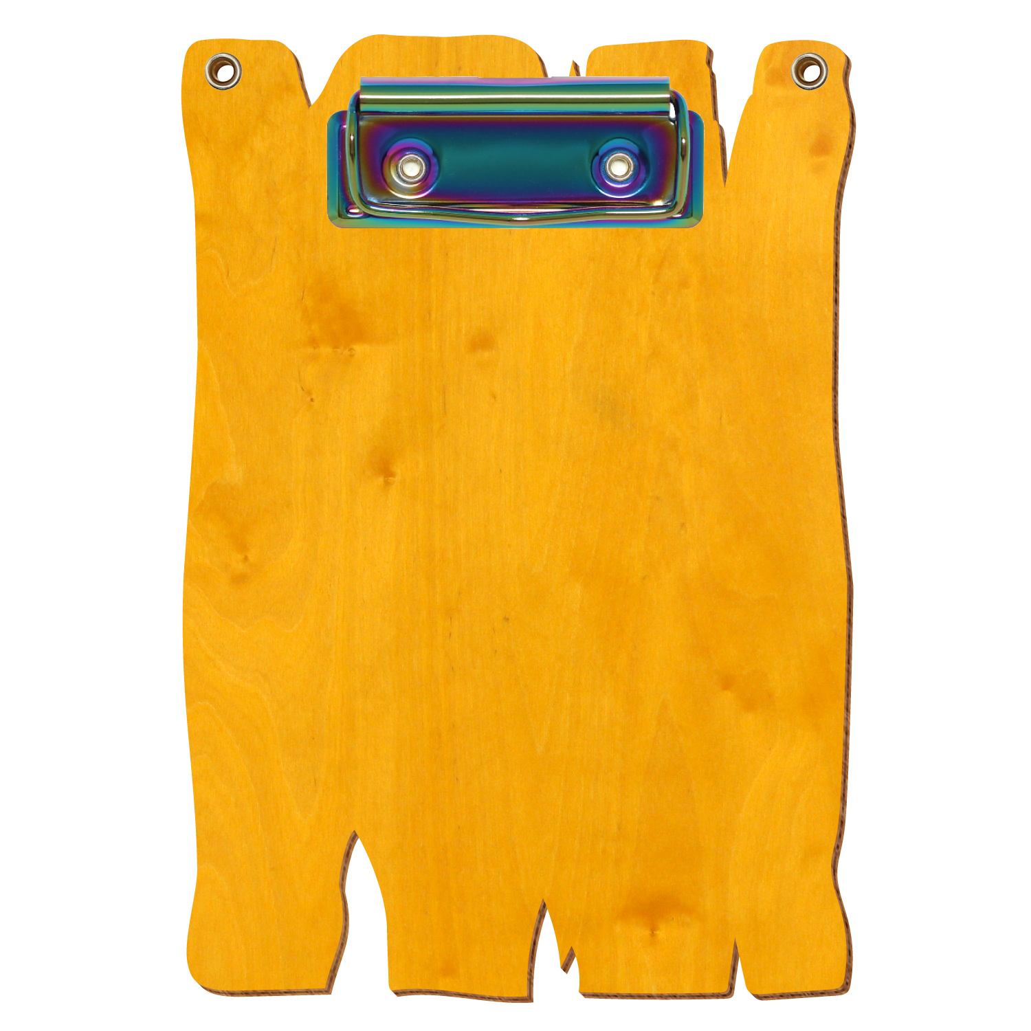 Klemmbrett Holzbrettform mit 2 Ösen Zitronengelb A6 hochkant Bügelklemme Regenbogen