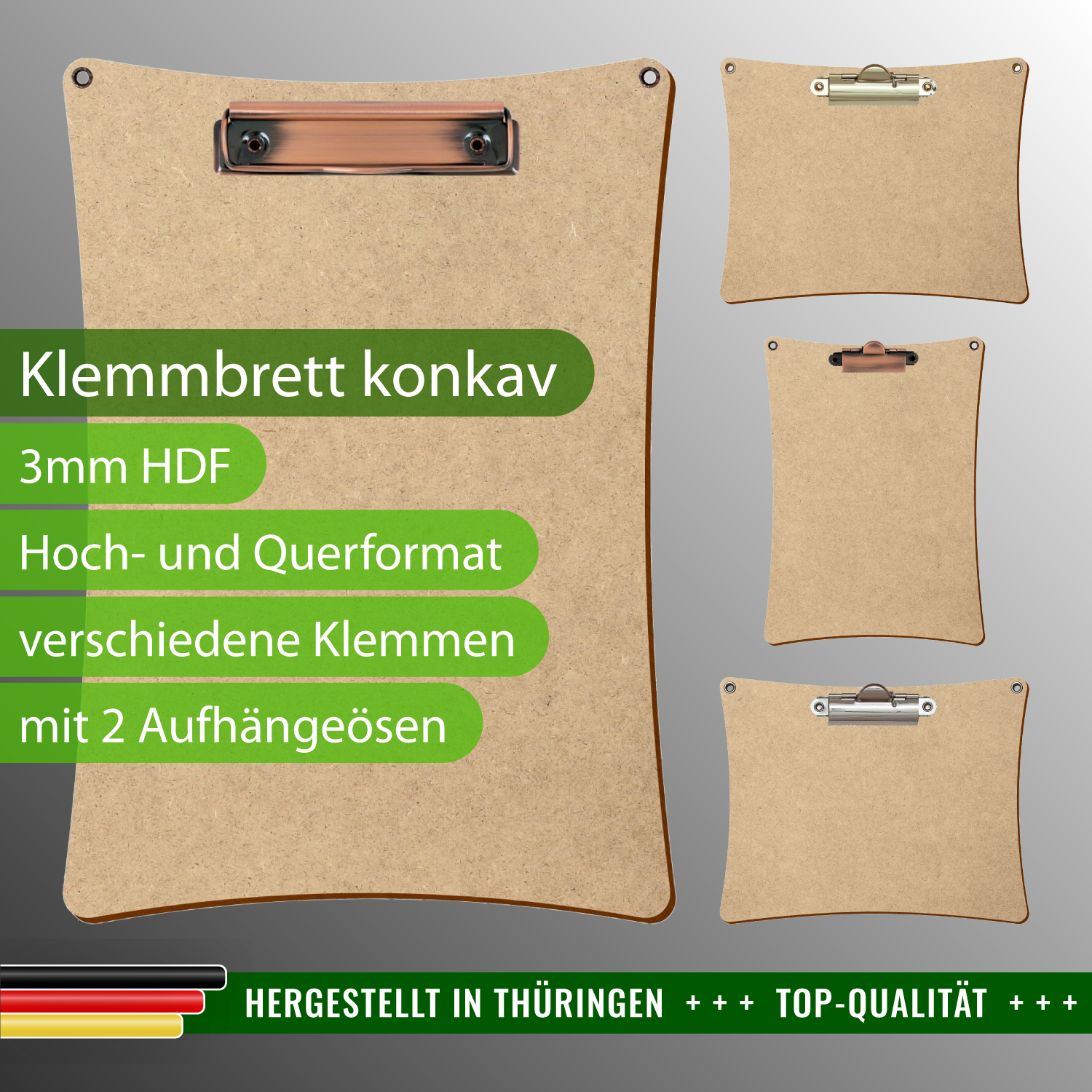 Klemmbrett HDF/MDF konkav mit Ösen