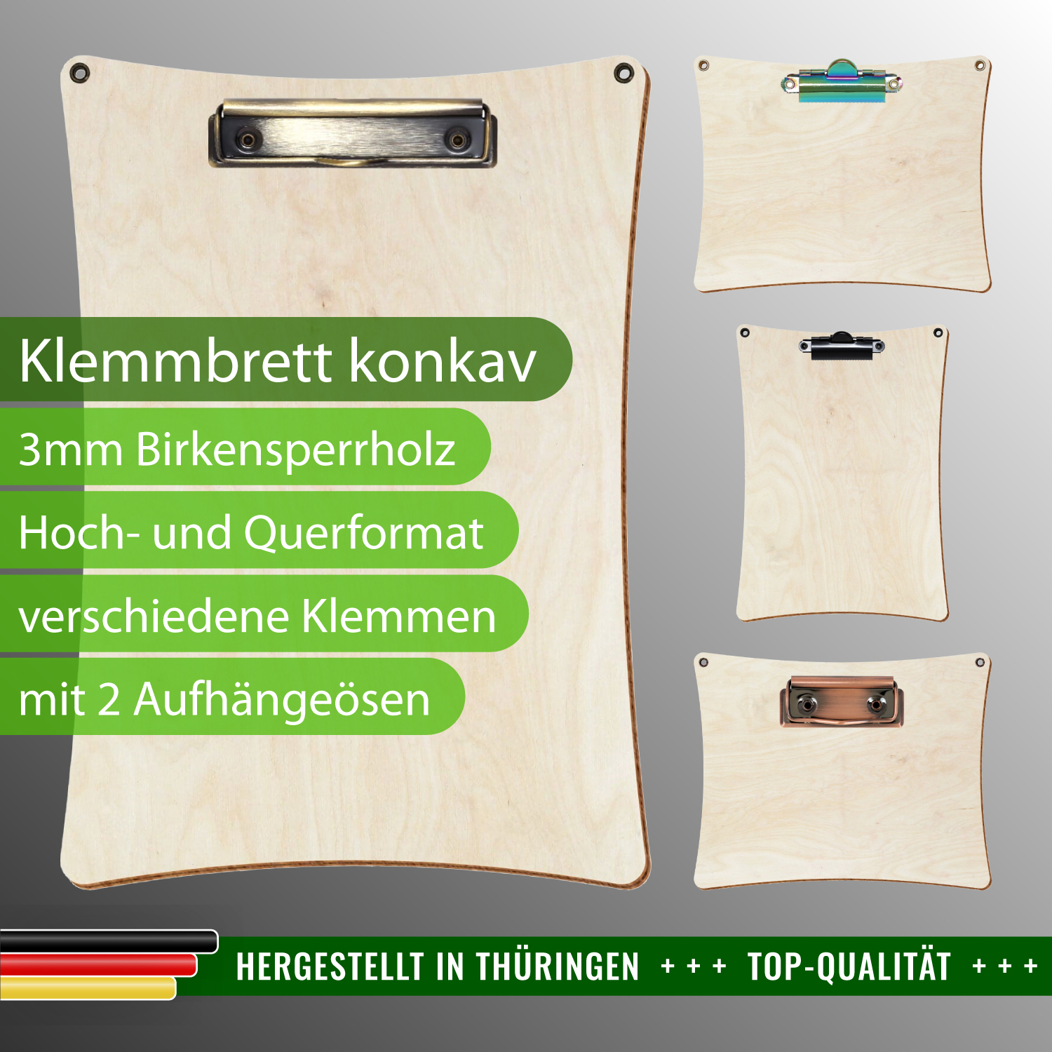 Klemmbrett konkav farblos Natur mit Ösen