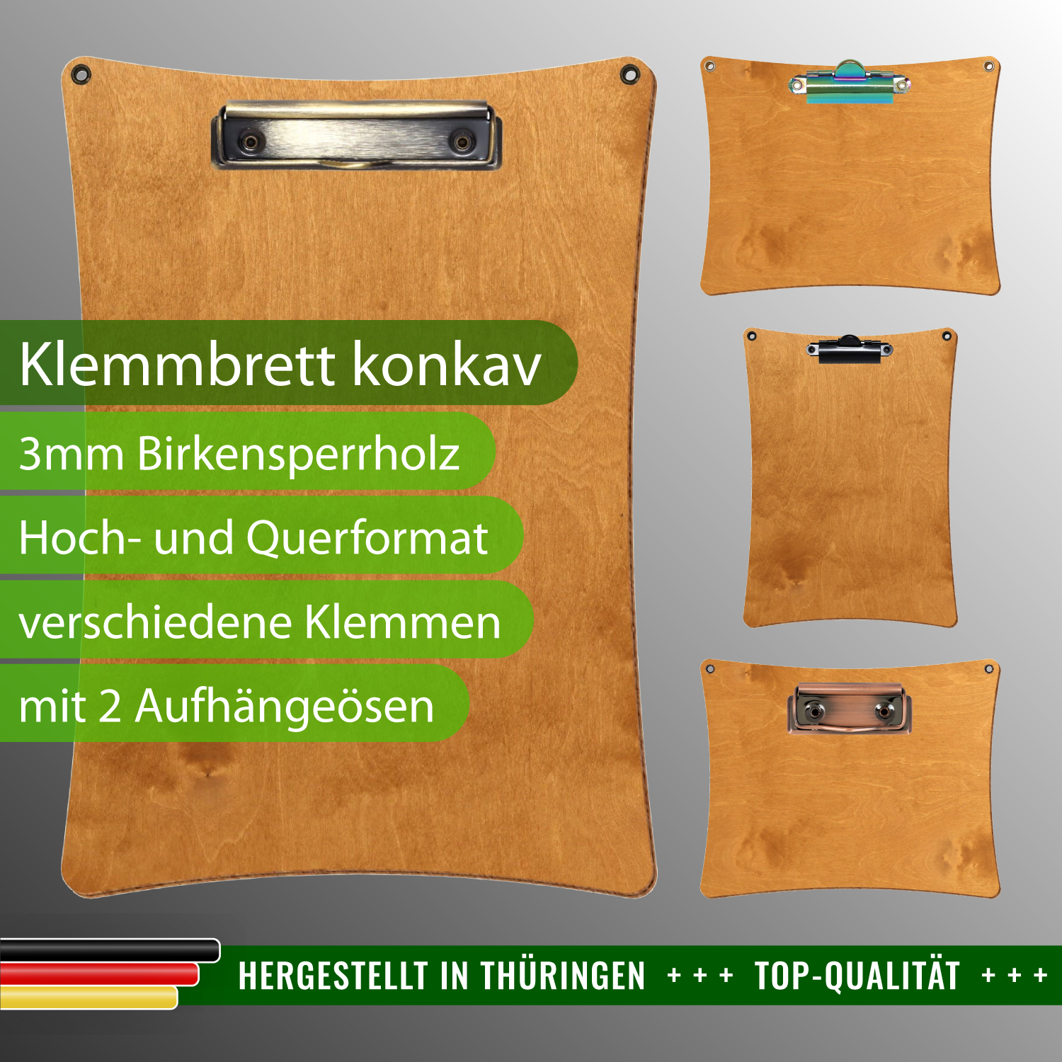 Klemmbrett konkav Birnbaum mit 2 Ösen mit Produktinfos