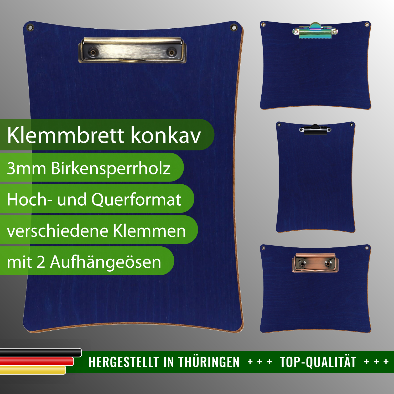 Klemmbrett konkav Dunkelblau mit 2 Ösen mit Produktinfos