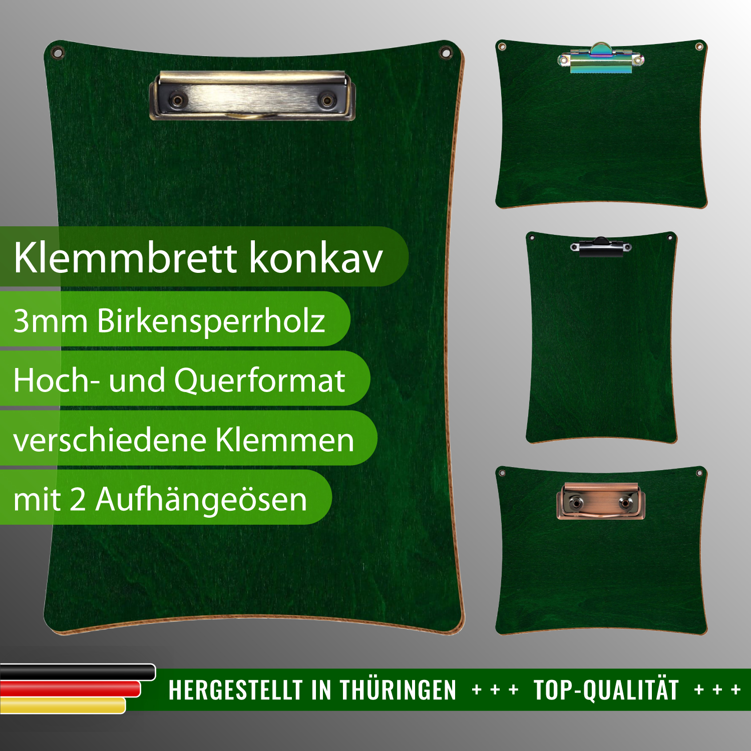 Klemmbrett konkav Dunkelgrün mit Ösen