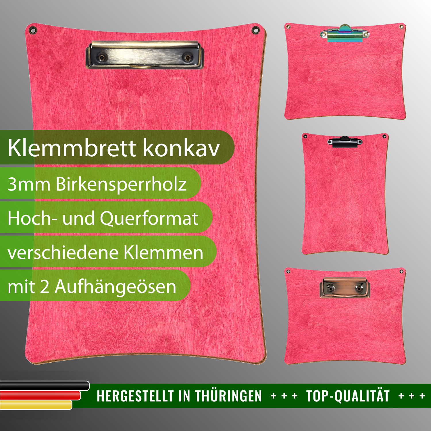 Klemmbrett konkav Dunkelpink mit 2 Ösen mit Produktinfos