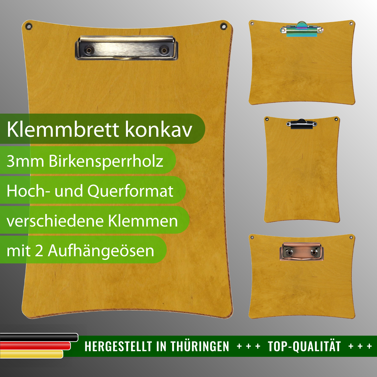 Klemmbrett konkav Eiche hell mit Ösen