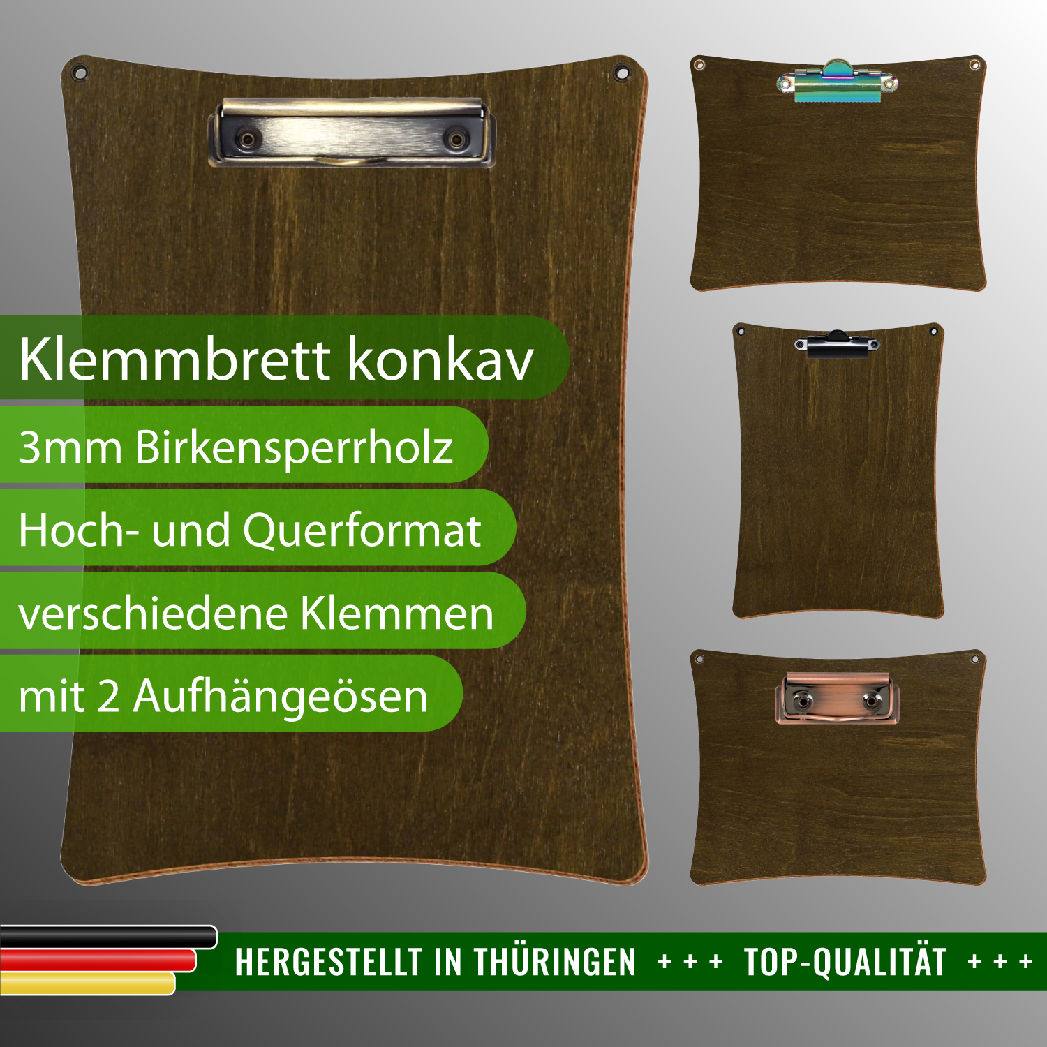 Klemmbrett konkav Haselnuss mit Ösen