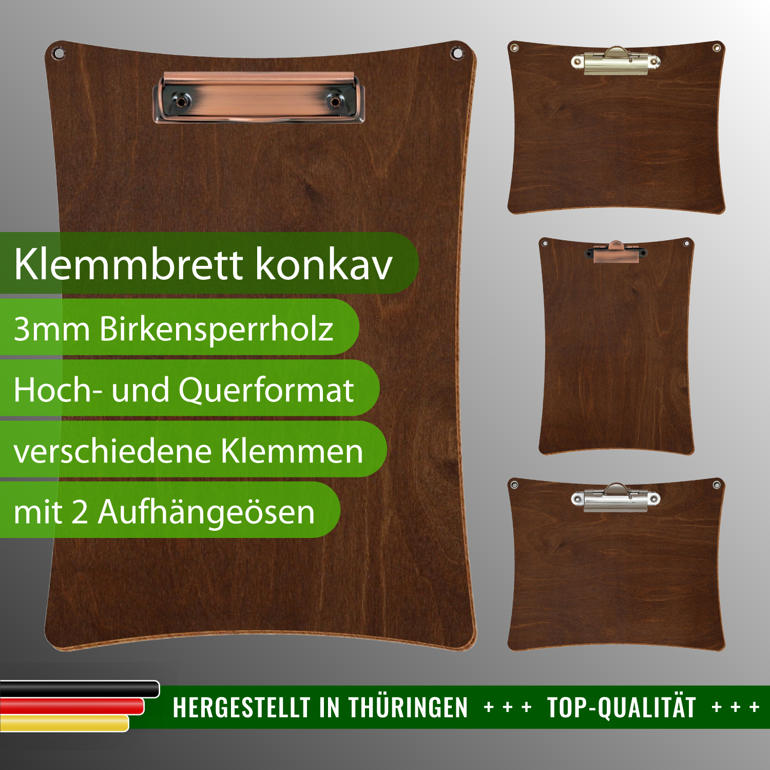 Klemmbrett konkav Kastanie mit 2 Ösen mit Produktinfos