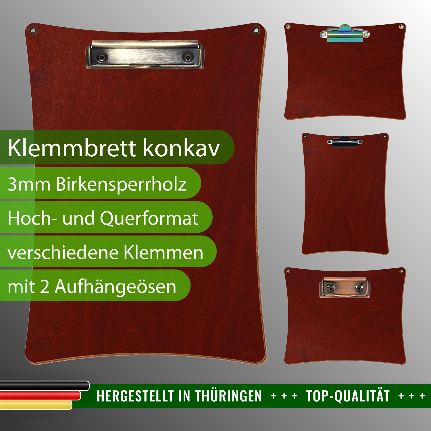 Klemmbrett konkav Kirschbaum dunkel mit Ösen