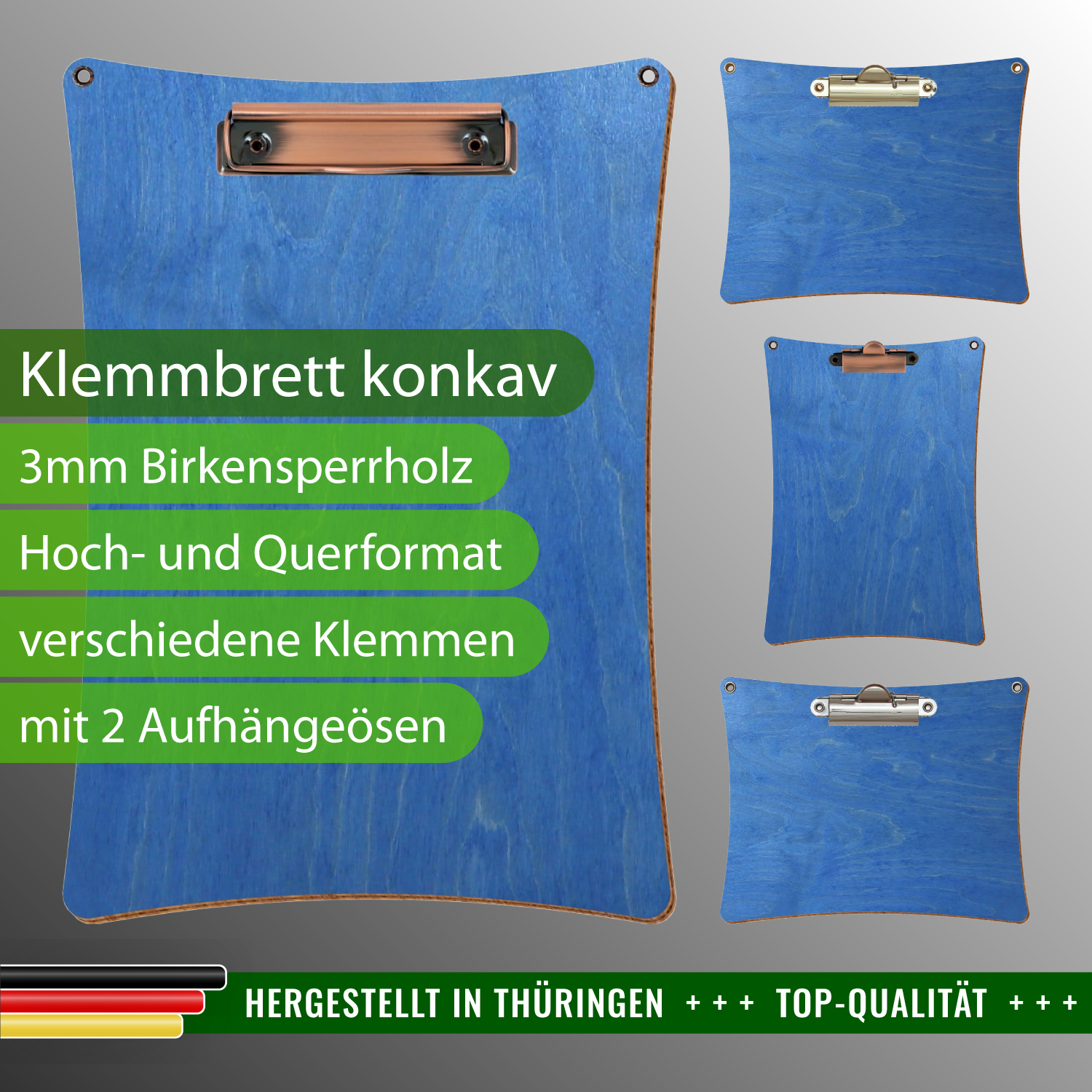 Klemmbrett konkav Kornblumenblau mit Ösen