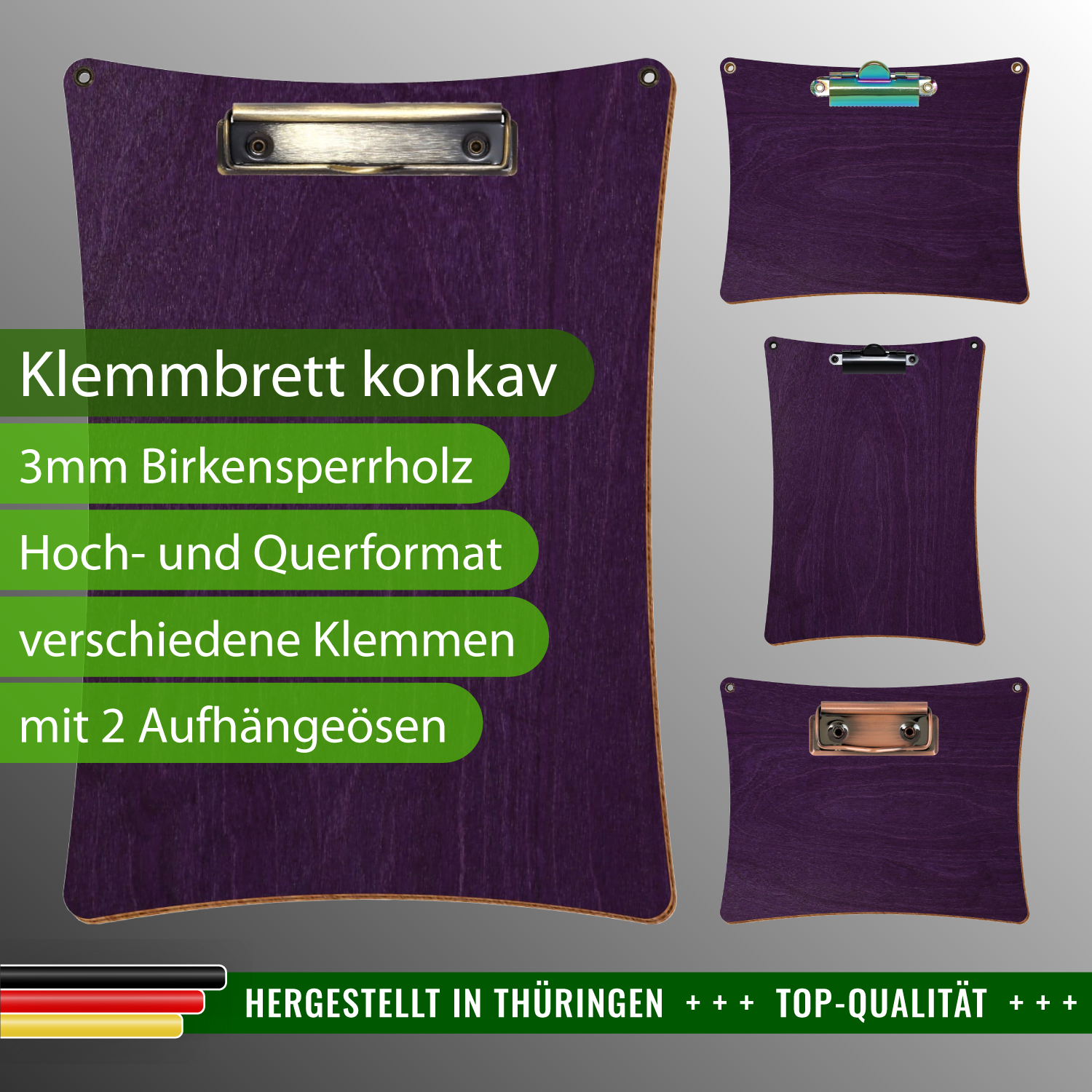 Klemmbrett konkav Lila mit 2 Ösen mit Produktinfos