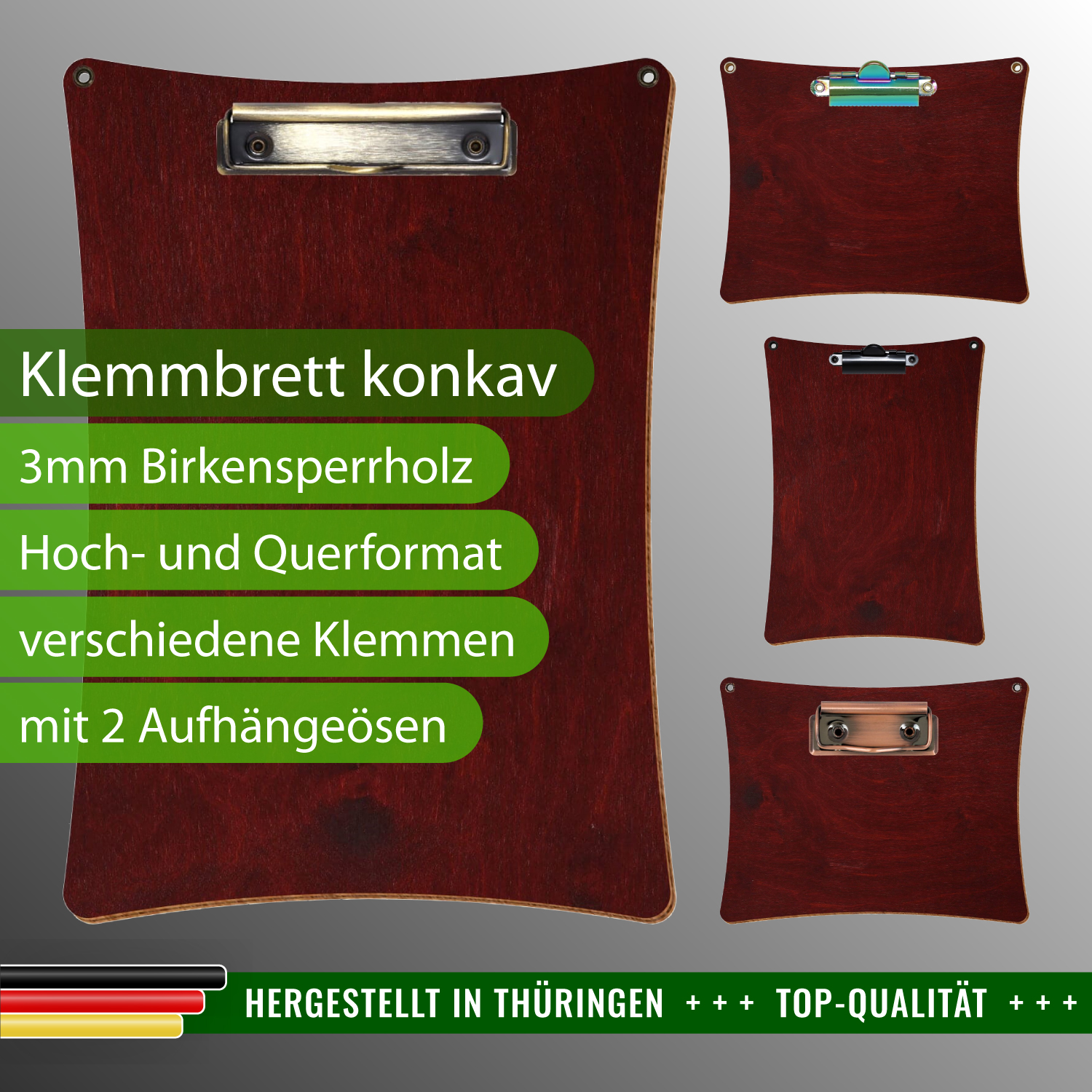 Klemmbrett konkav Mahagoni mit Ösen