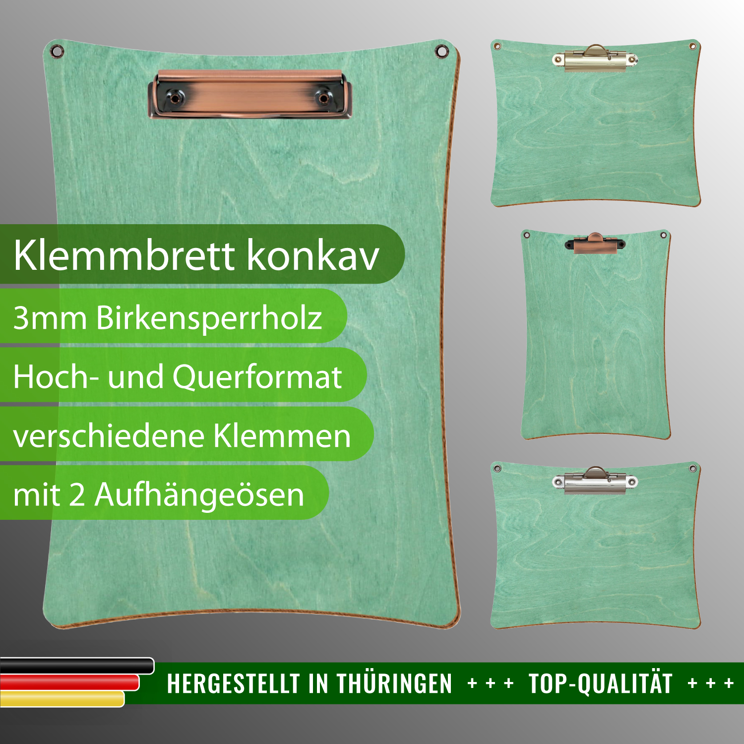 Klemmbrett konkav Minzgrün mit 2 Ösen mit Produktinfos