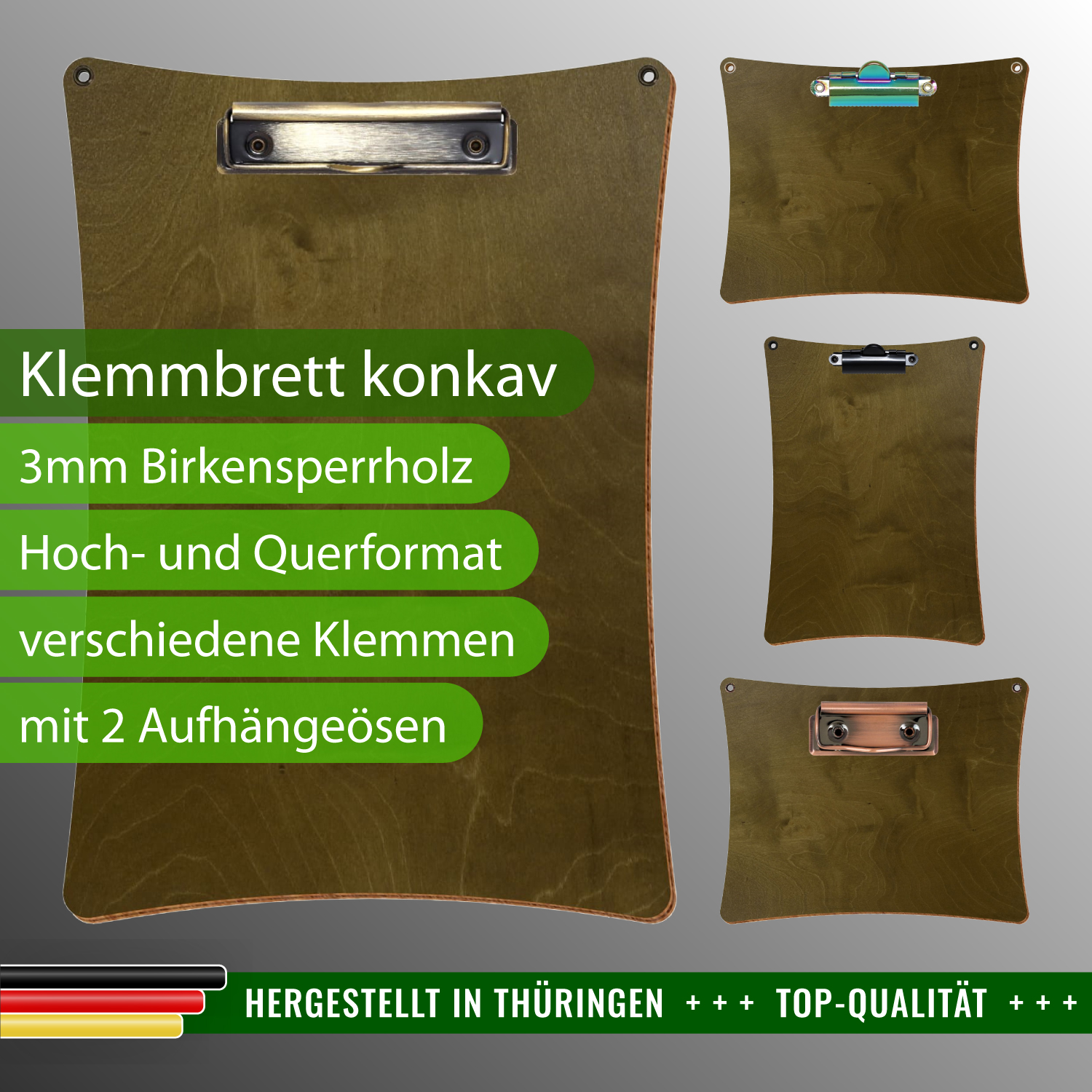 Klemmbrett konkav Nussbaum hell mit Ösen