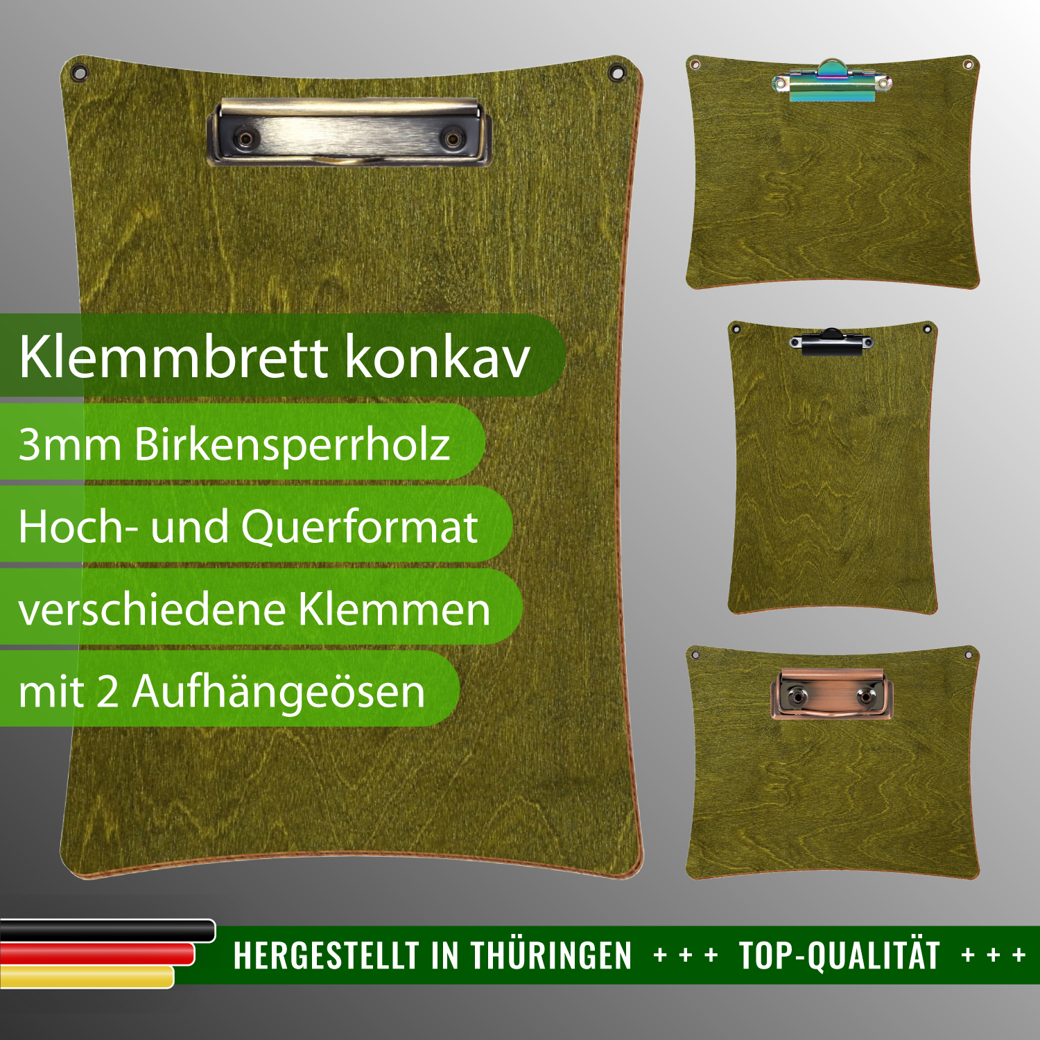 Klemmbrett konkav Olivgrün mit Ösen