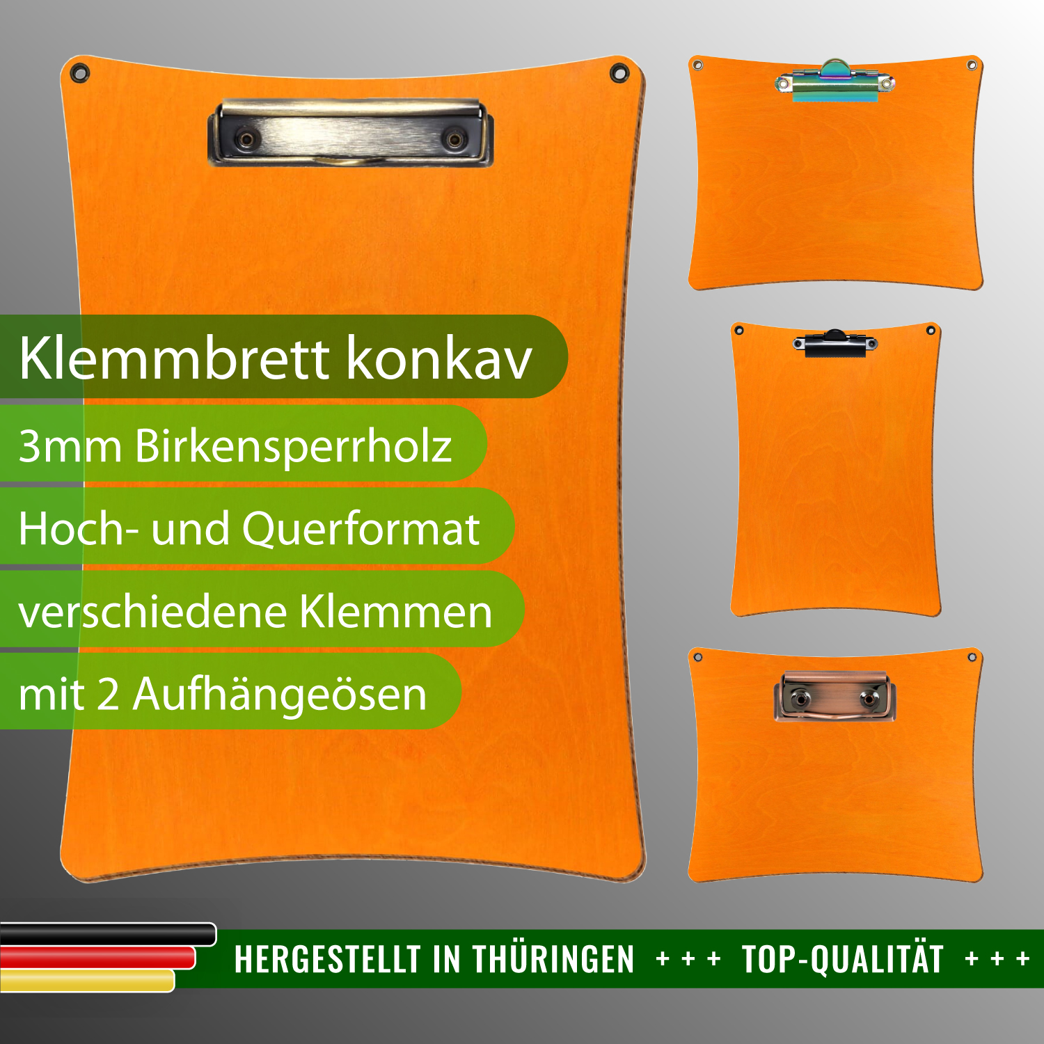 Klemmbrett konkav Orange mit Ösen