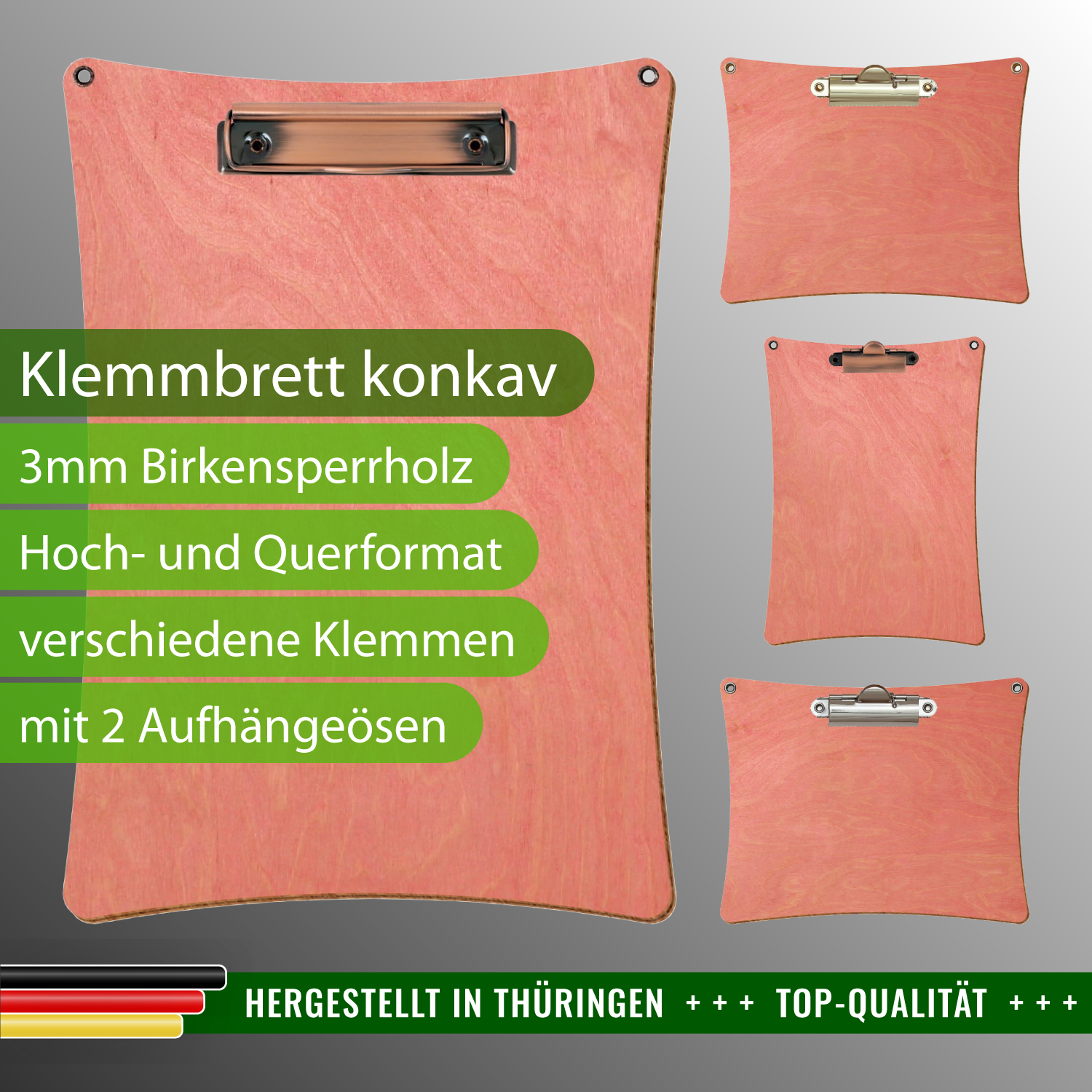 Klemmbrett konkav Rosa mit Ösen
