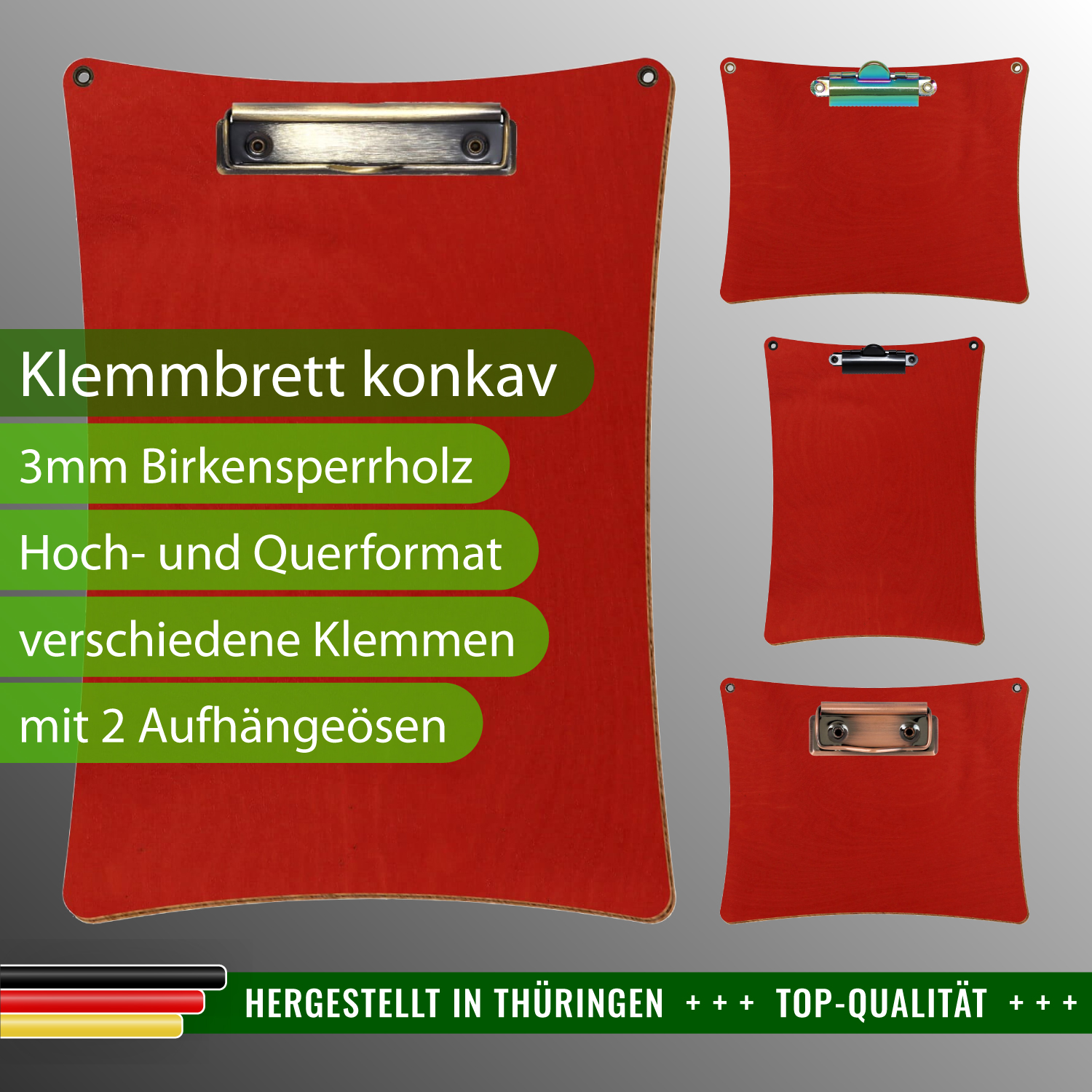 Klemmbrett konkav Rot mit 2 Ösen mit Produktinfos