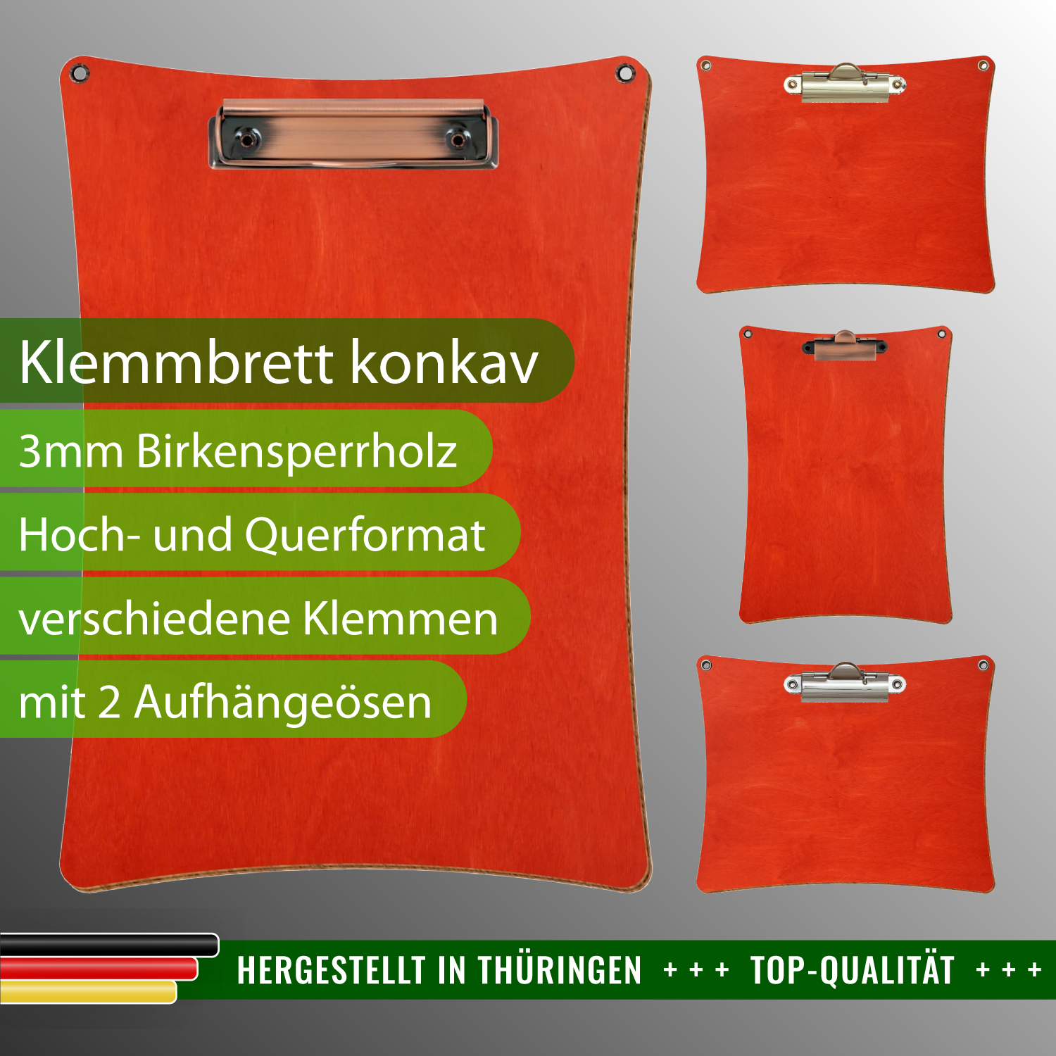 Klemmbrett konkav Scharlachrot mit Ösen