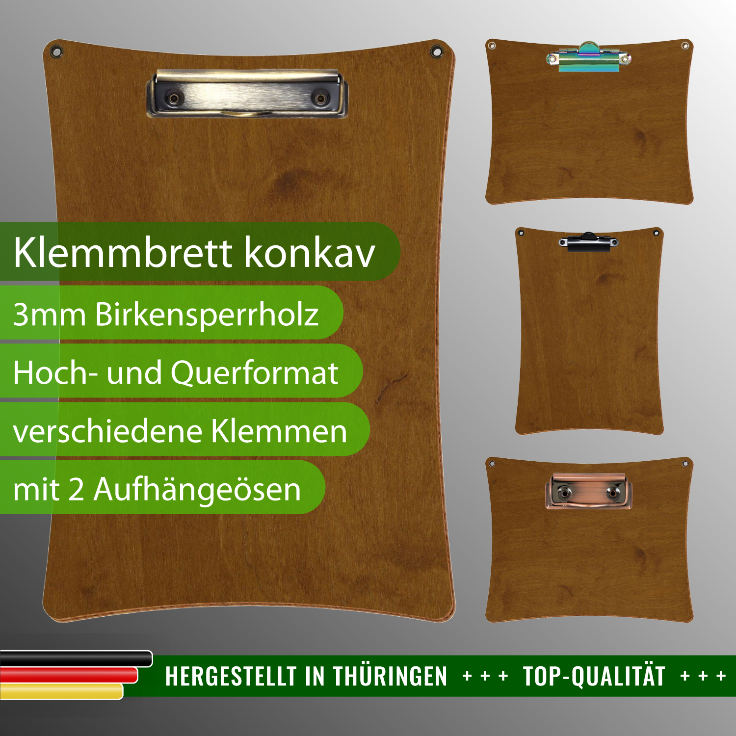 Klemmbrett konkav Teak mit 2 Ösen mit Produktinfos