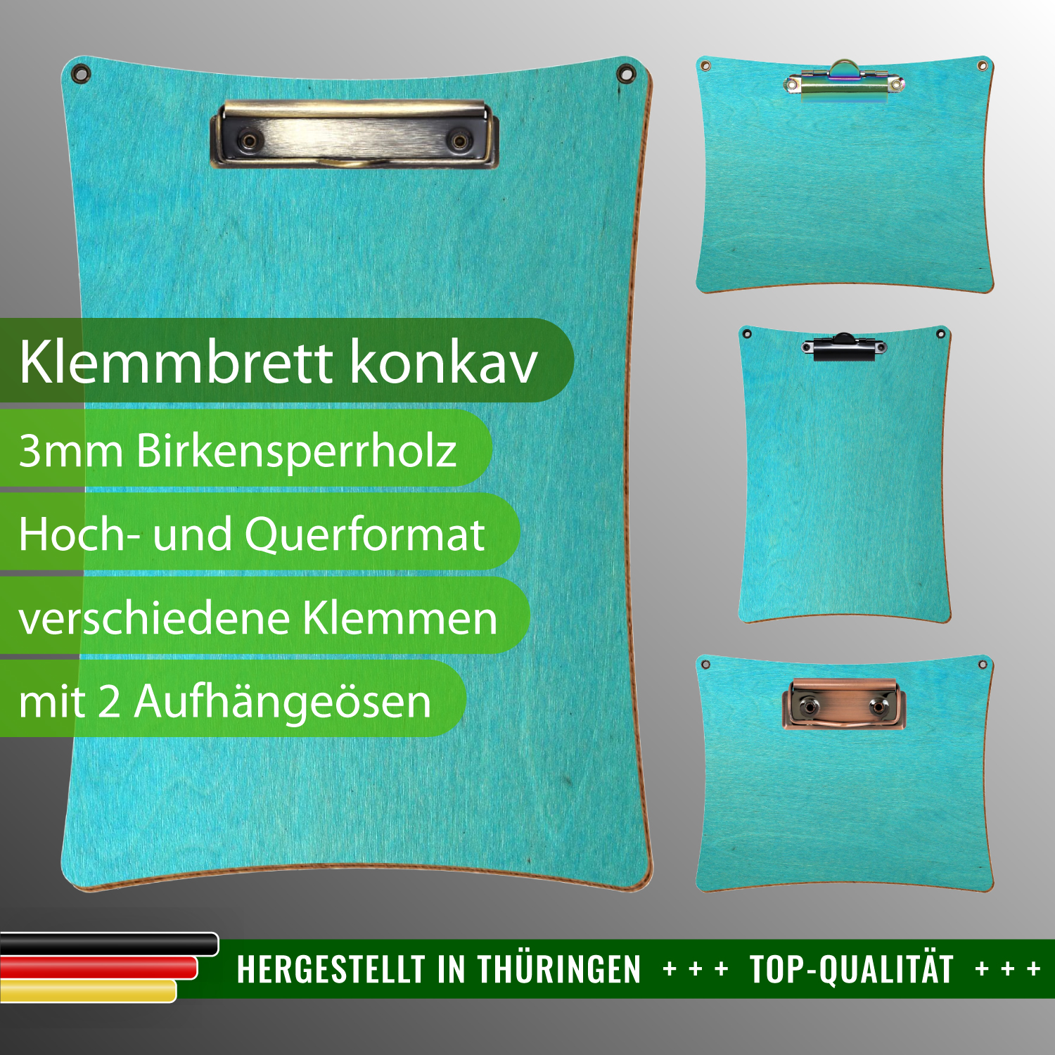 Klemmbrett konkav Türkis mit 2 Ösen mit Produktinfos
