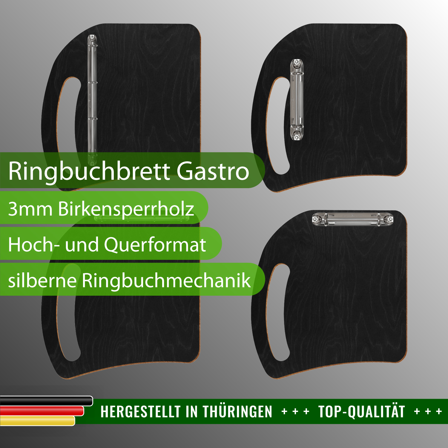 Ringbuchbrett Gastro Anthrazit mit Produktinfos