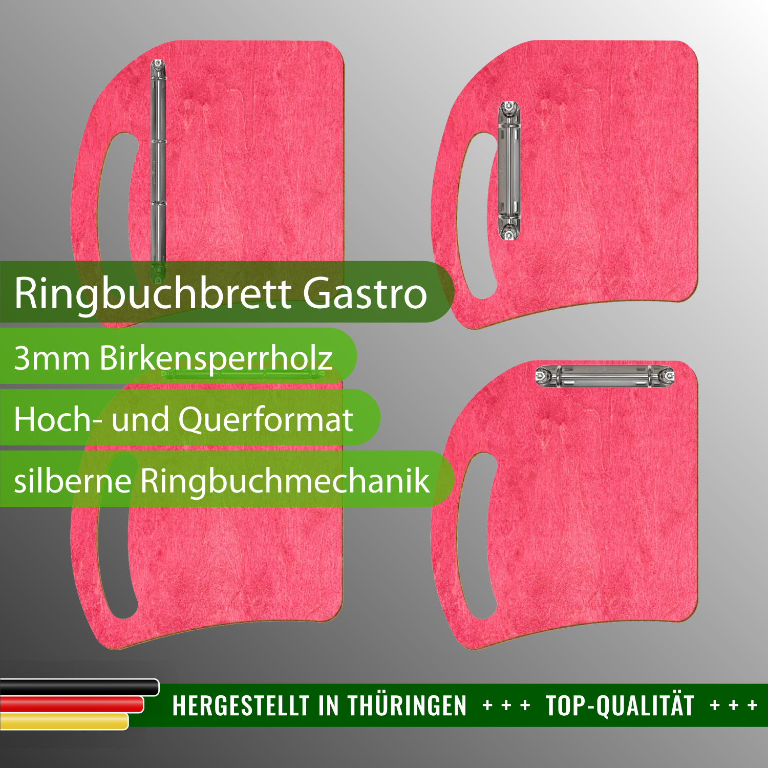 Ringbuchbrett Gastro Dunkelpink mit Produktinfos