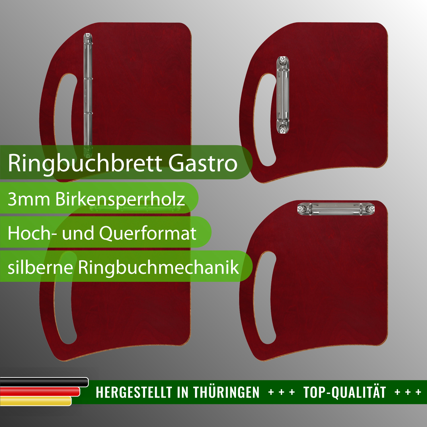 Ringbuchbrett Gastro Dunkelrot mit Produktinfos
