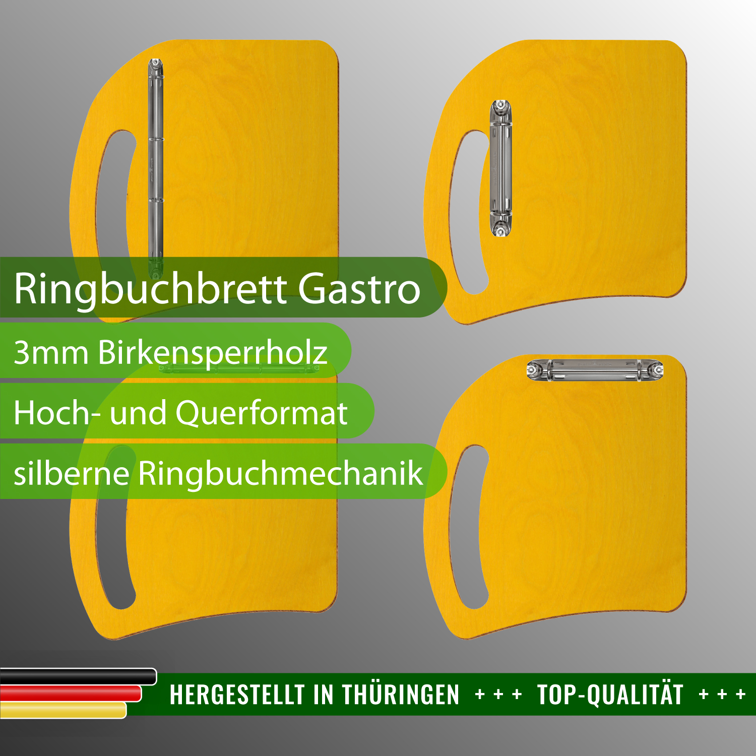 Ringbuchbrett Gastro Gelb mit Produktinfos