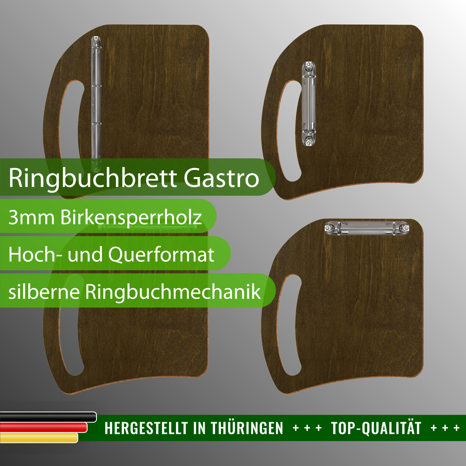 Ringbuchbrett Gastro Haselnuss mit Produktinfos