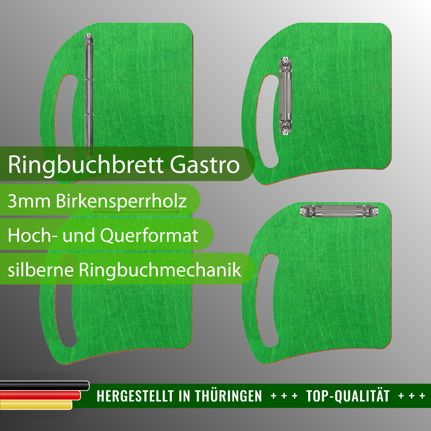 Ringbuchbrett Gastro Hellgrün mit Produktinfos