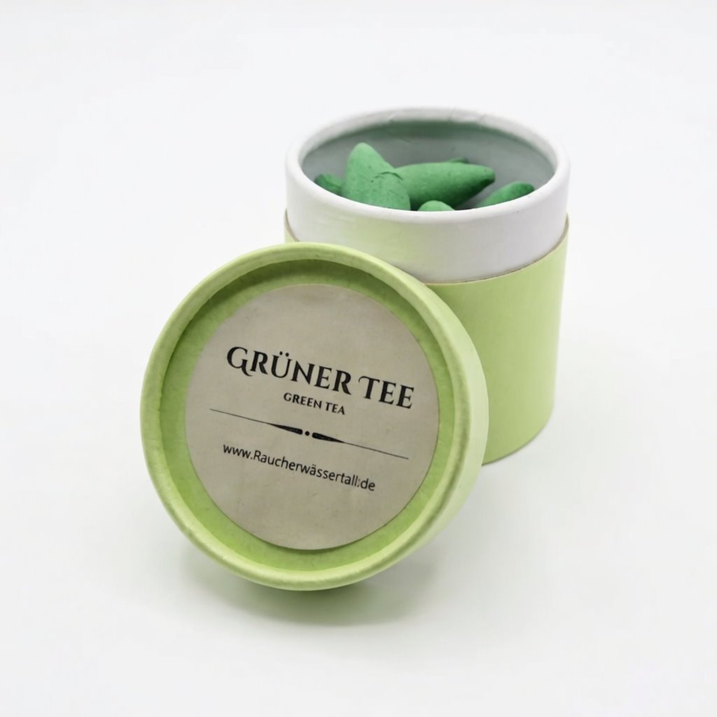 Packung mit Rückflüss-Räucherkegeln Duft "Grüner Tee" von oben